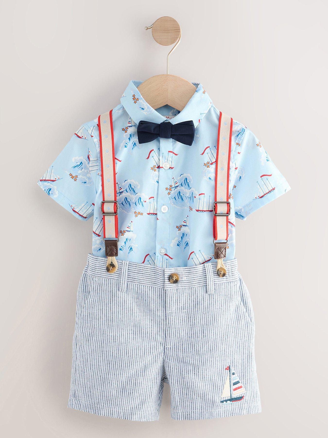 Image of Cath Kidston Boys 3 Piece Shirt, Bow Tie And Shorts Set - Blue