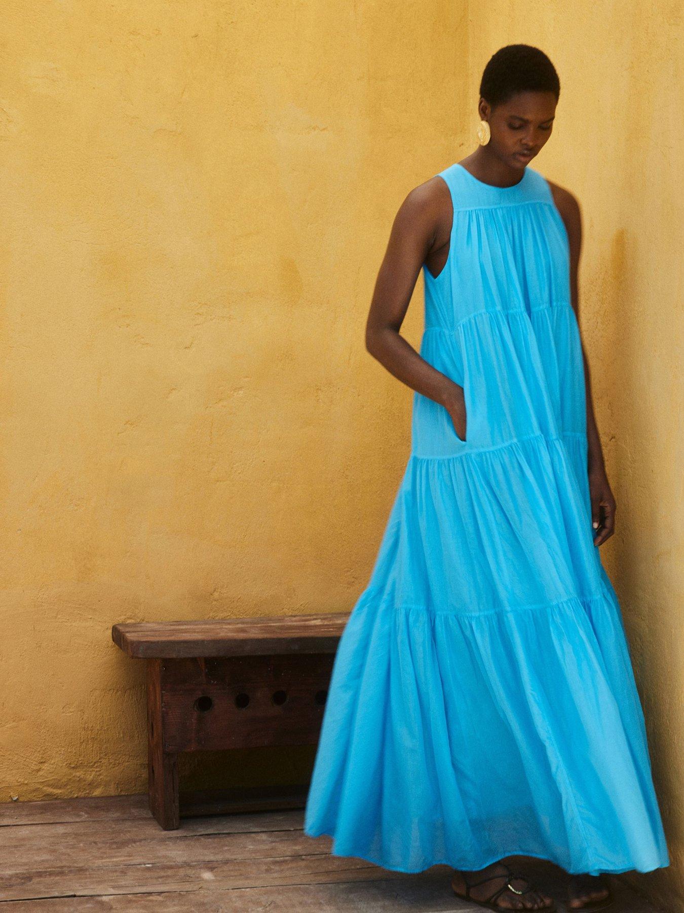 Image 1 of 5 of Devotion Twins Lack Tiered Maxi Dress - Bright Blue