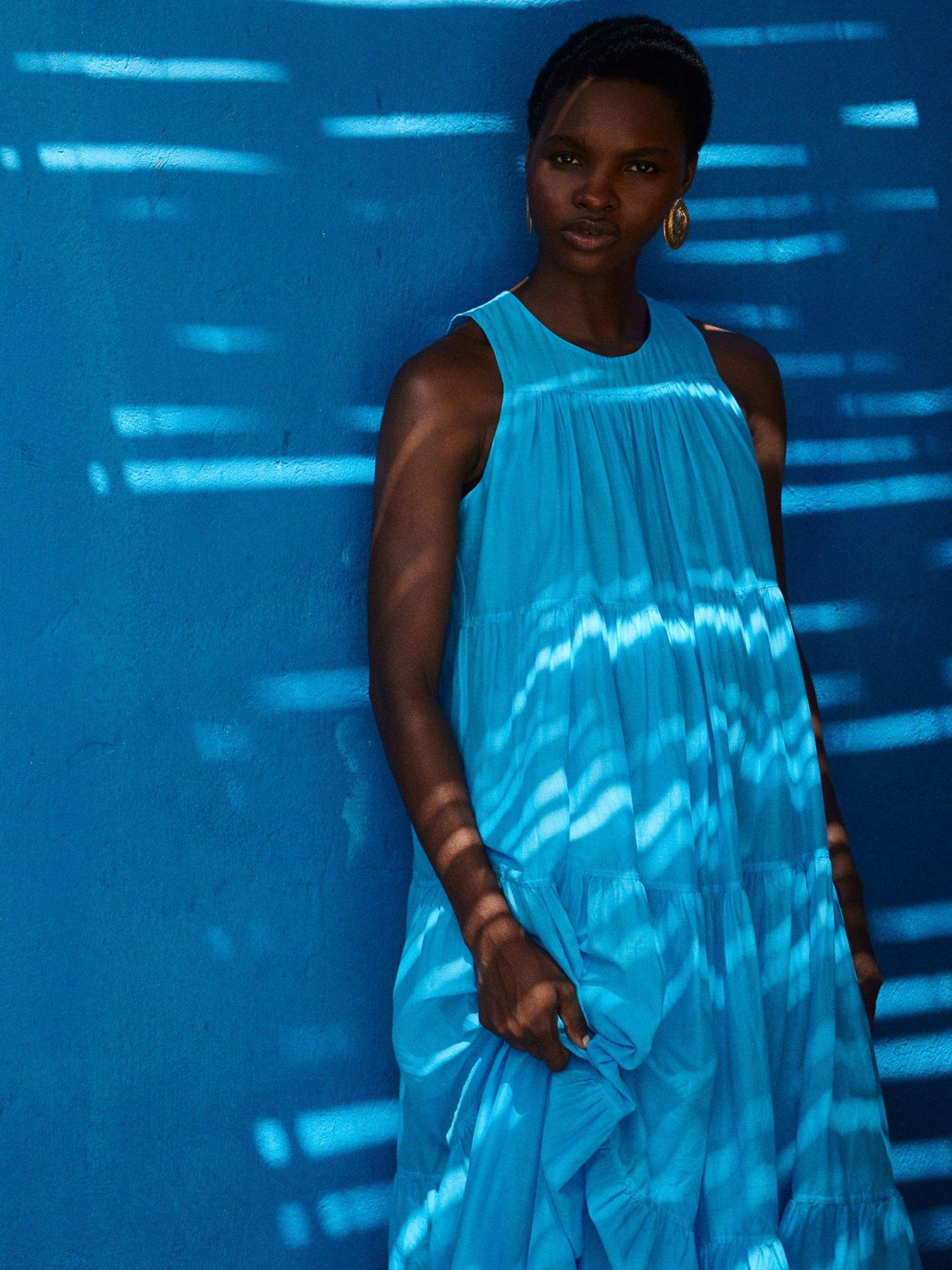 Image 2 of 5 of Devotion Twins Lack Tiered Maxi Dress - Bright Blue