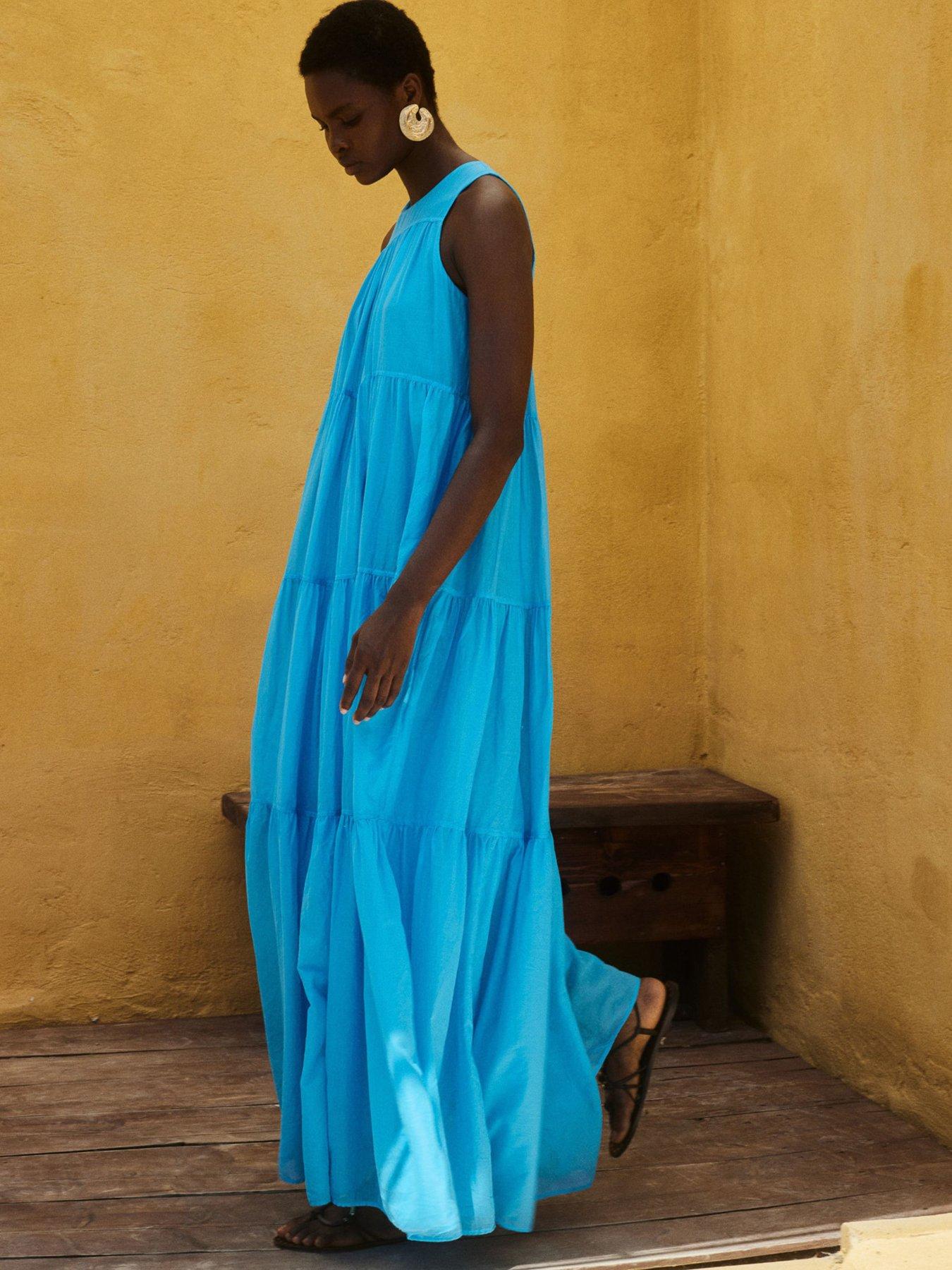 Image 3 of 5 of Devotion Twins Lack Tiered Maxi Dress - Bright Blue