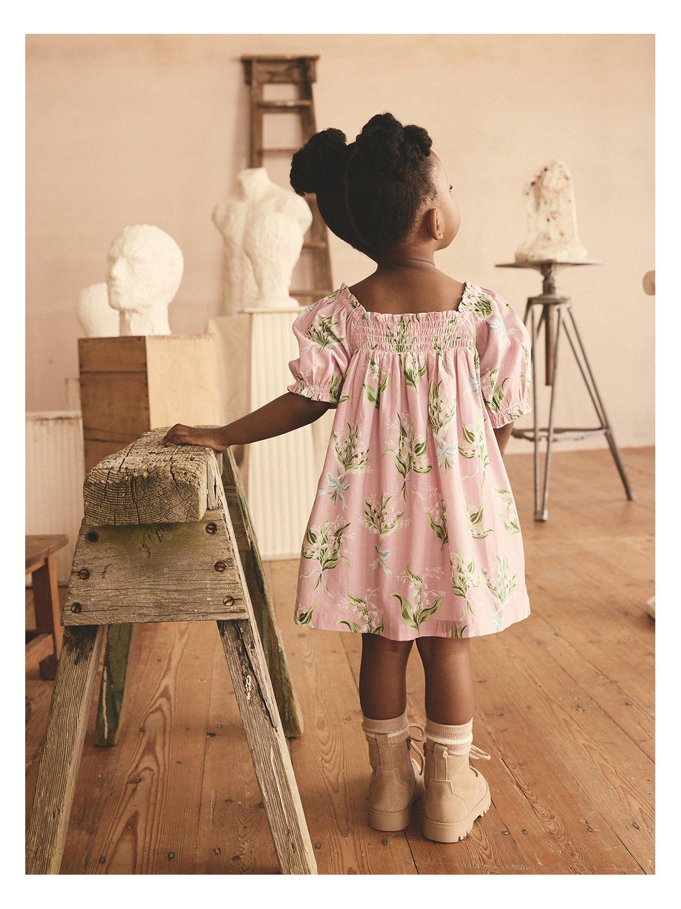 Image 3 of 4 of Cath Kidston Cath Kidston Pink Floral Print Puff Sleeve Cotton Dress