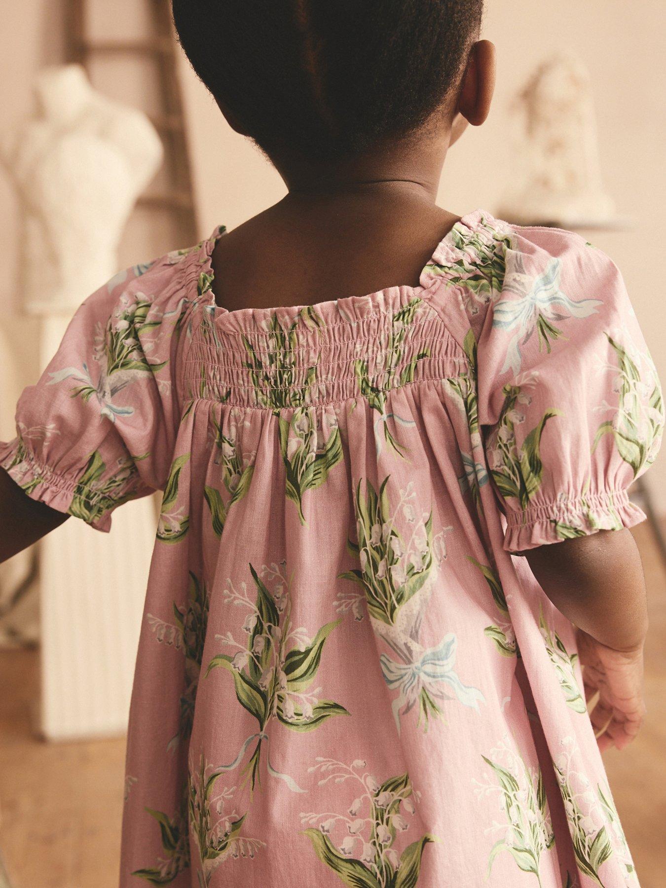 Image 4 of 4 of Cath Kidston Cath Kidston Pink Floral Print Puff Sleeve Cotton Dress