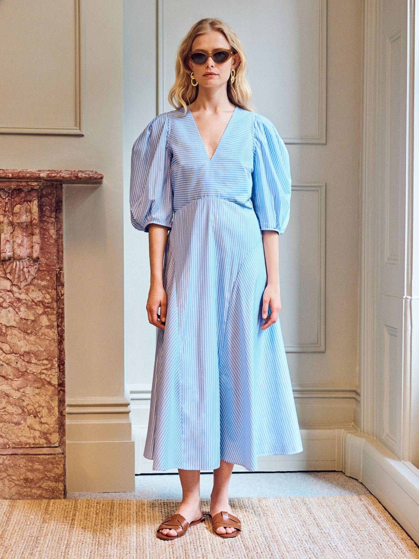 Vi.ve.re Mila Full Sleeve Stripe Dress - Blue