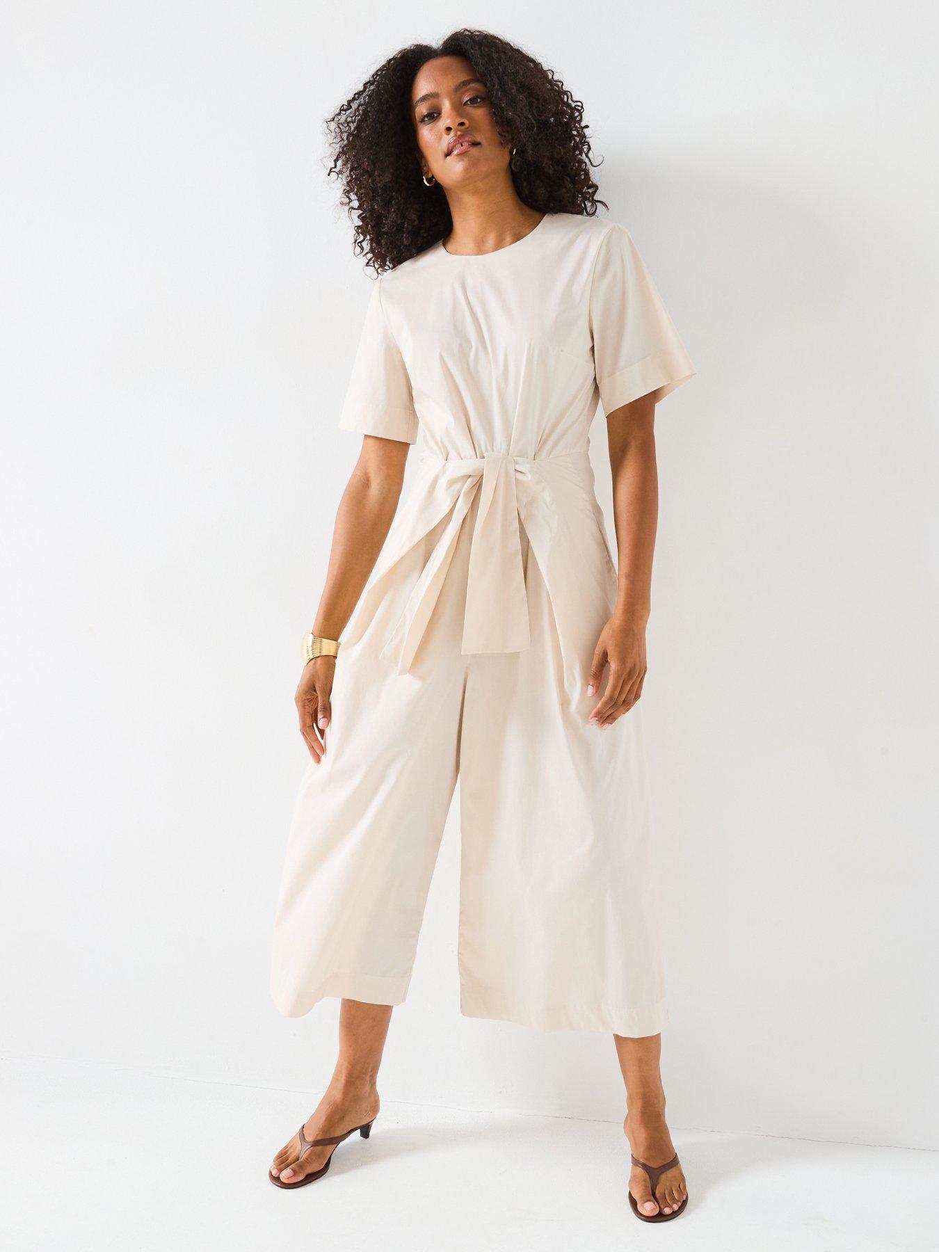Mei Meij Front Knot Round Neck Jumpsuit - White