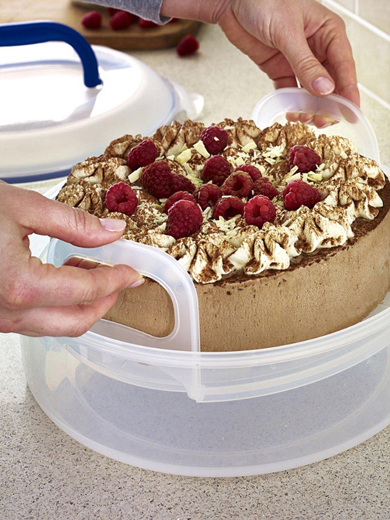 Image 1 of 5 of Lock and Lock Round Cake Carrier Tray &amp; Carrier Handle