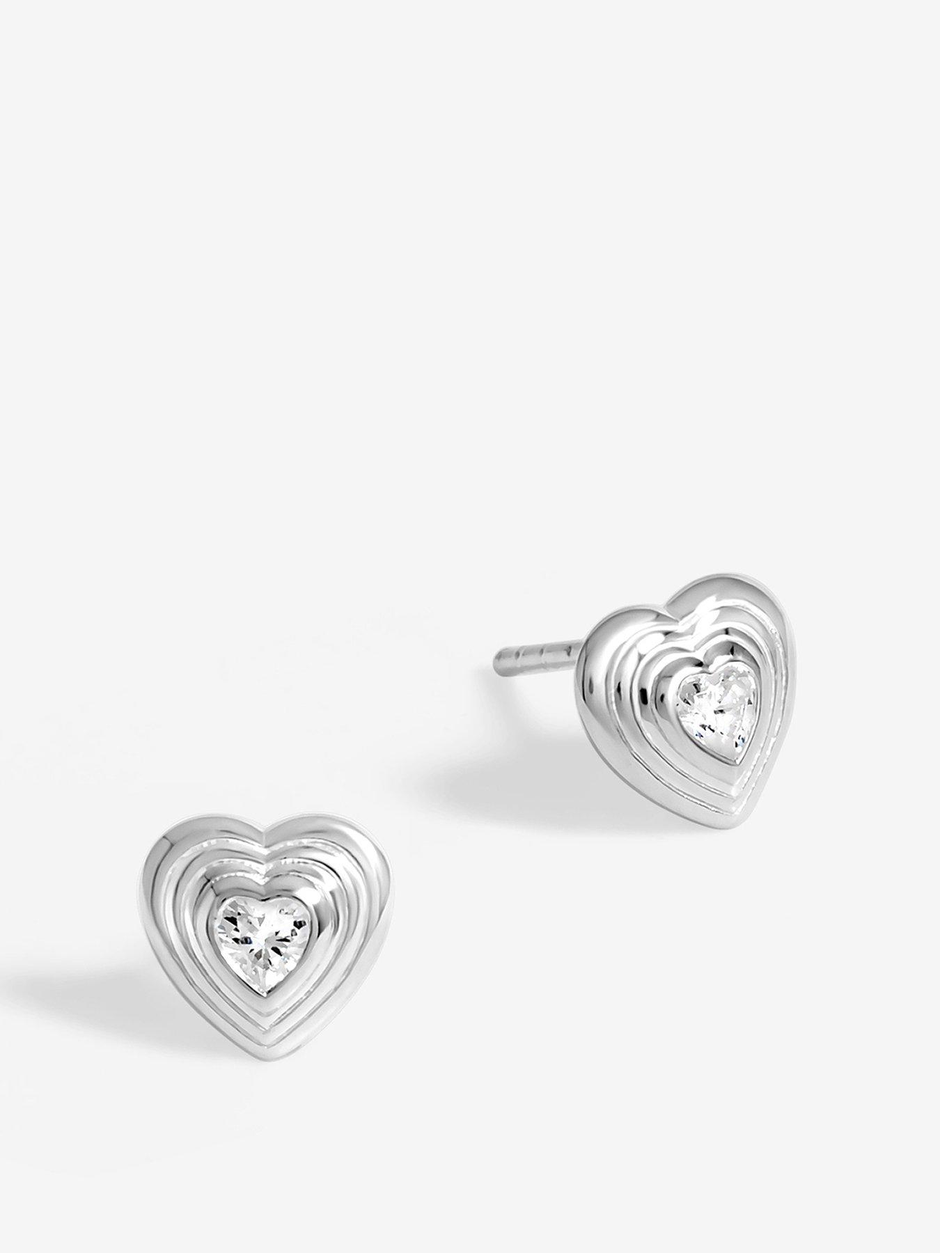 Simply Silver Simply Silver Sterling Silver 925 Ridged Heart Cubic Zirconia Stud Earrings
