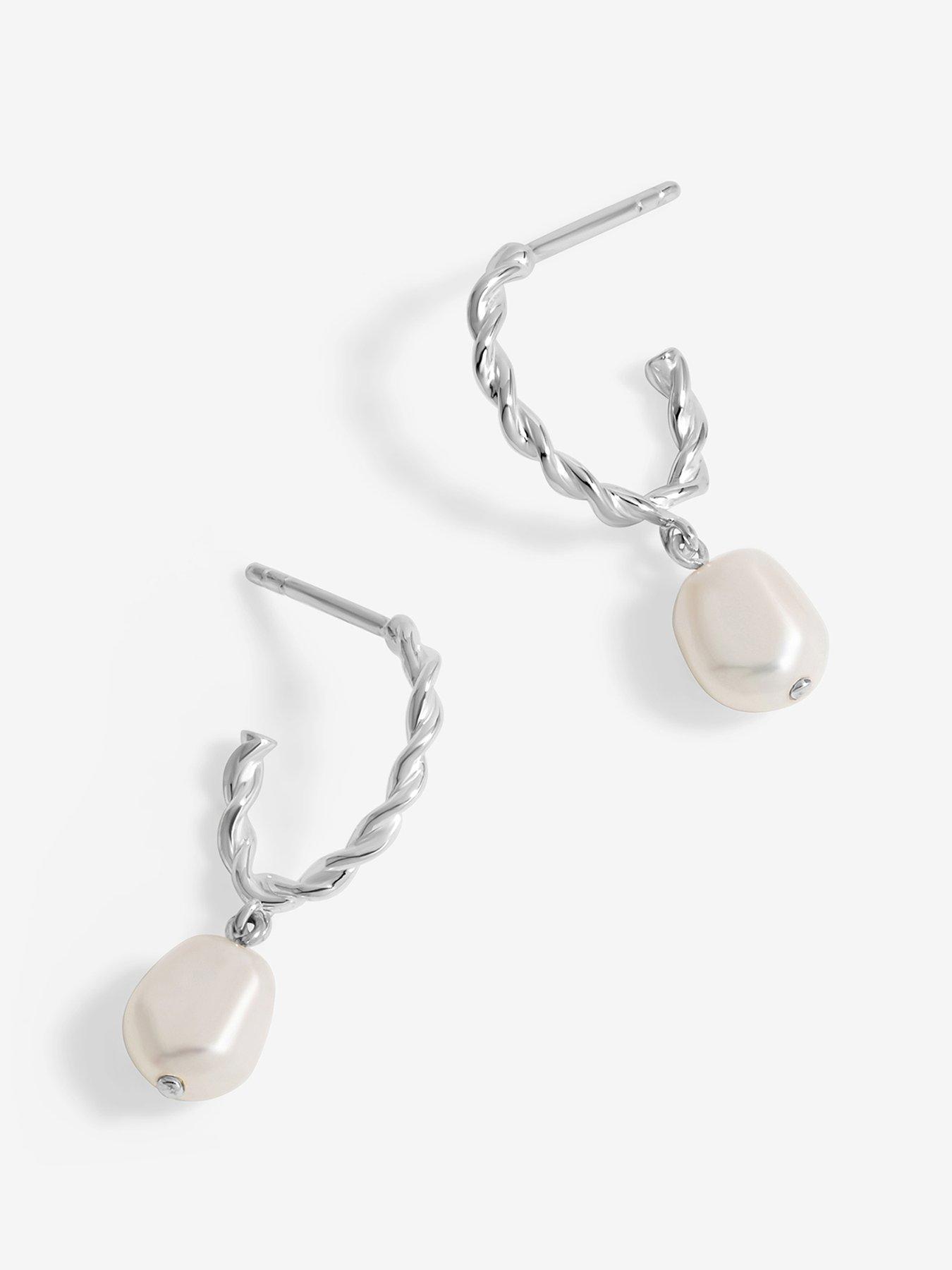 Simply Silver Simply Silver Sterling Silver 925 Polished twist and Pearl Hoop Earrings