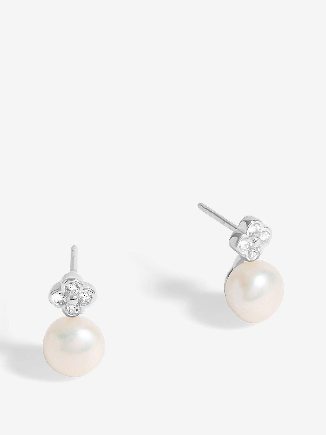 undefined Simply Silver Sterling Silver 925 Cubic Zirconia Clover and Pearl Drop Stud Earrings