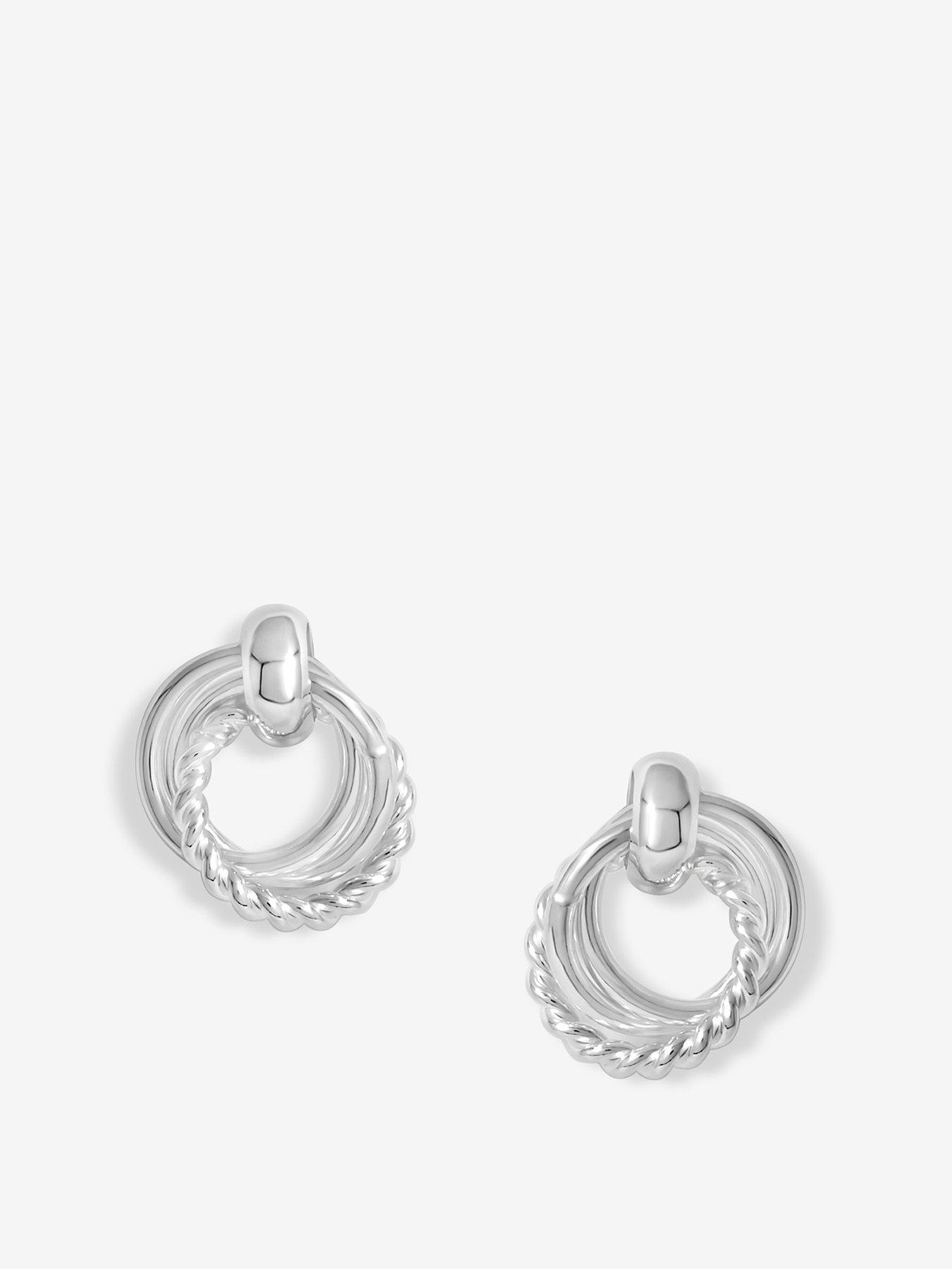 Simply Silver Simply Silver Sterling Silver 925 Polished And Textured Interlocking Circle Stud Earrings