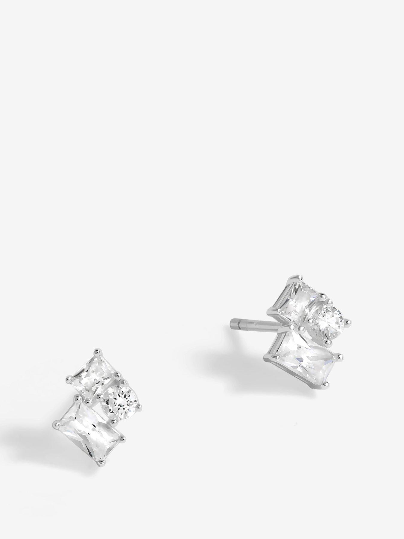 Image 1 of 4 of Simply Silver Simply Silver Sterling Silver 925 Cubic Zirconia Scattered Stone Stud Earrings