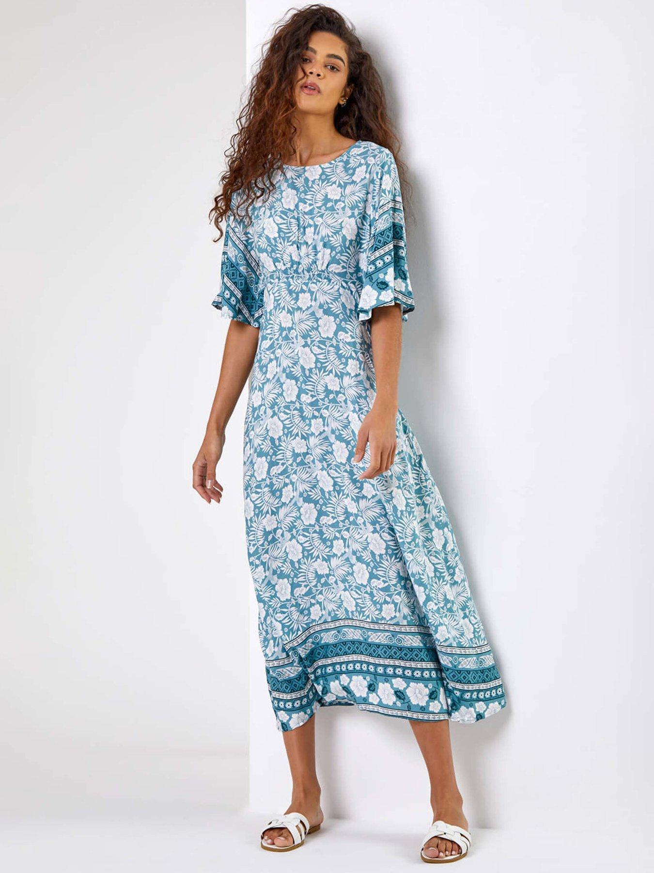 Roman Floral Border Print Midi Dress