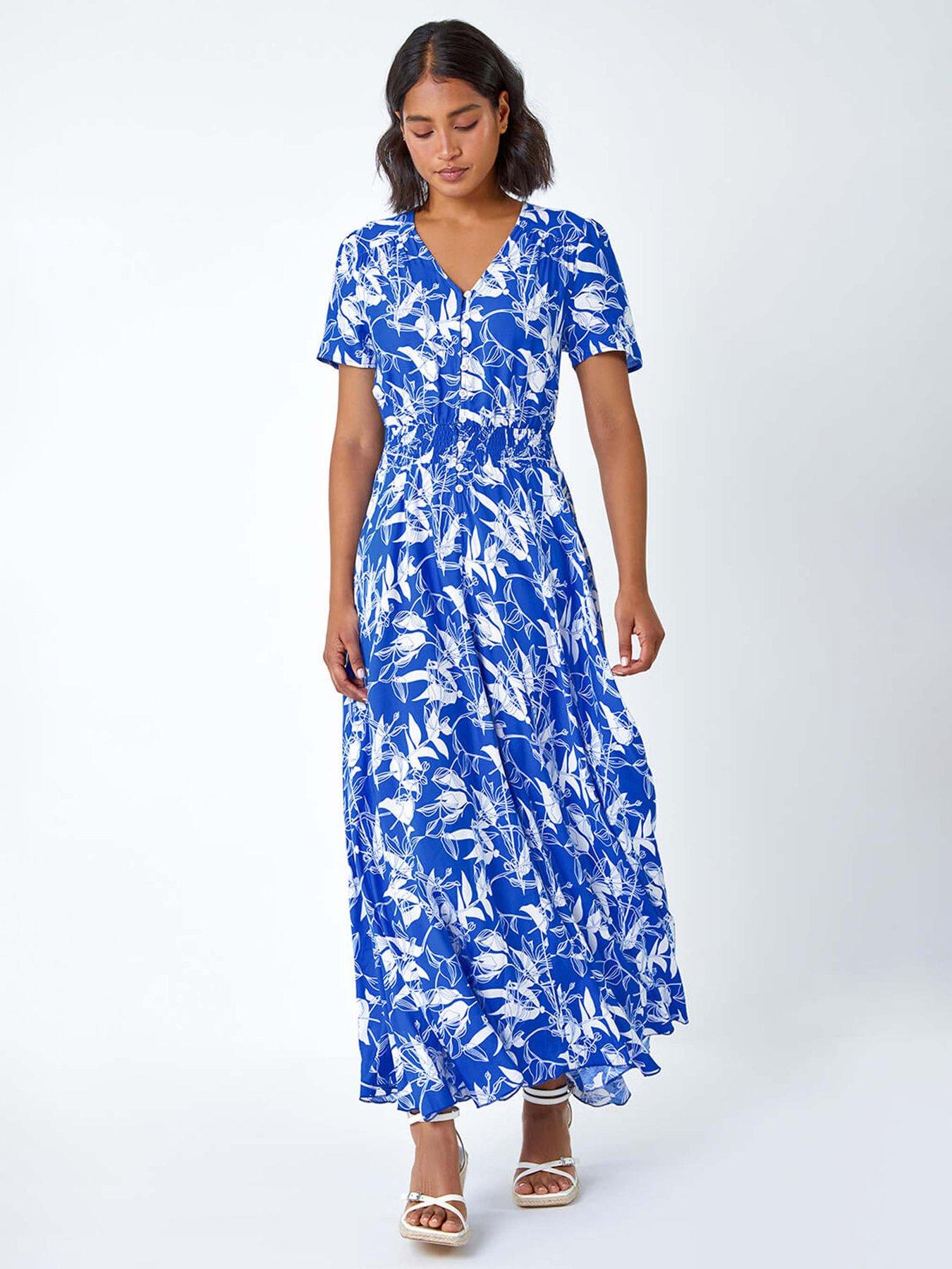 Roman Floral Print Button Detail Maxi Dress