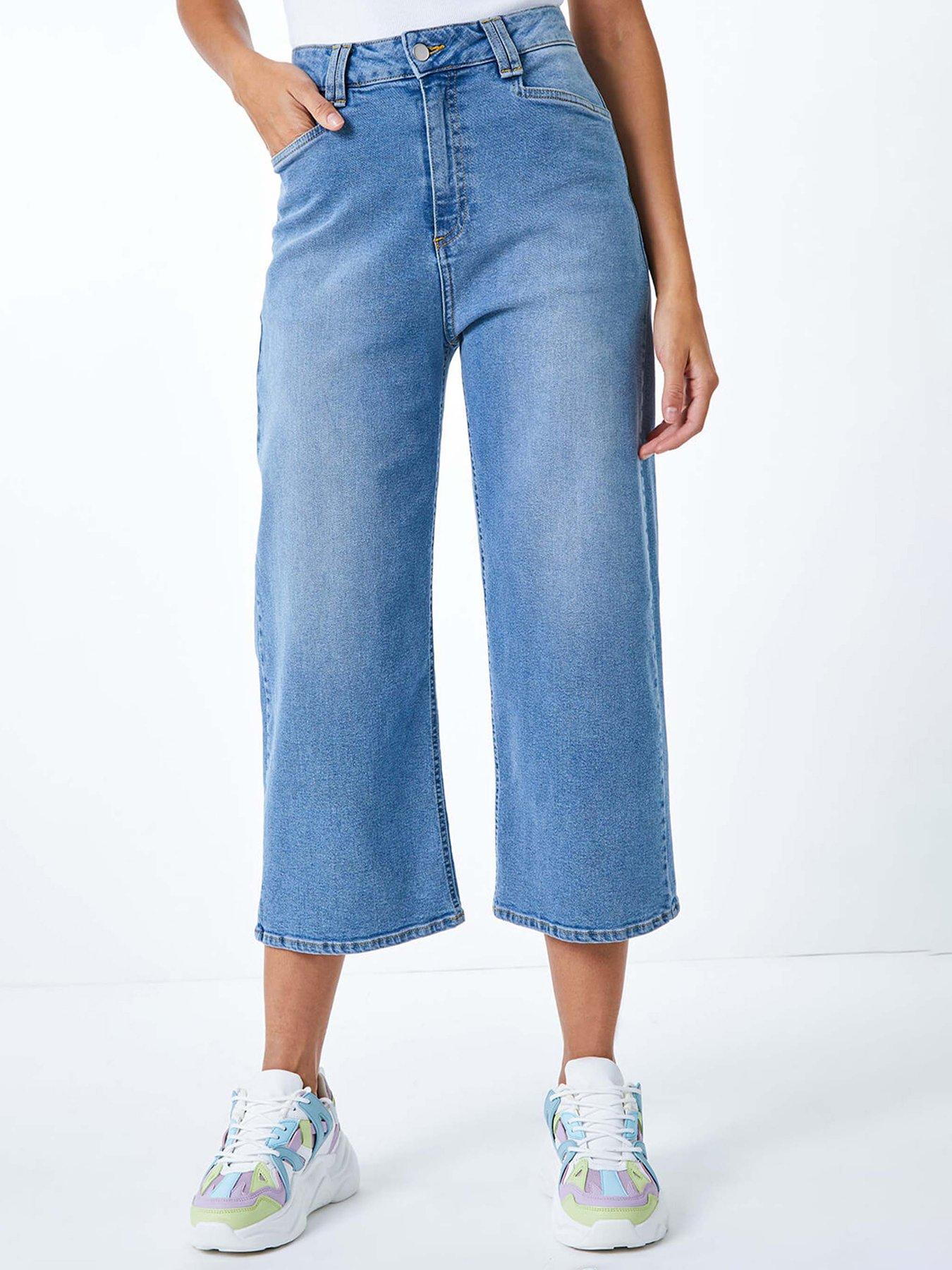 Roman Denim Stretch Wide Leg Cropped Culottes
