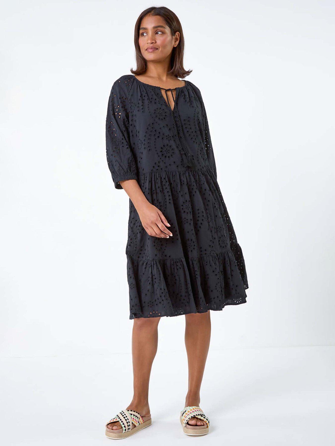 Roman Cotton Broderie Tiered Smock Dress