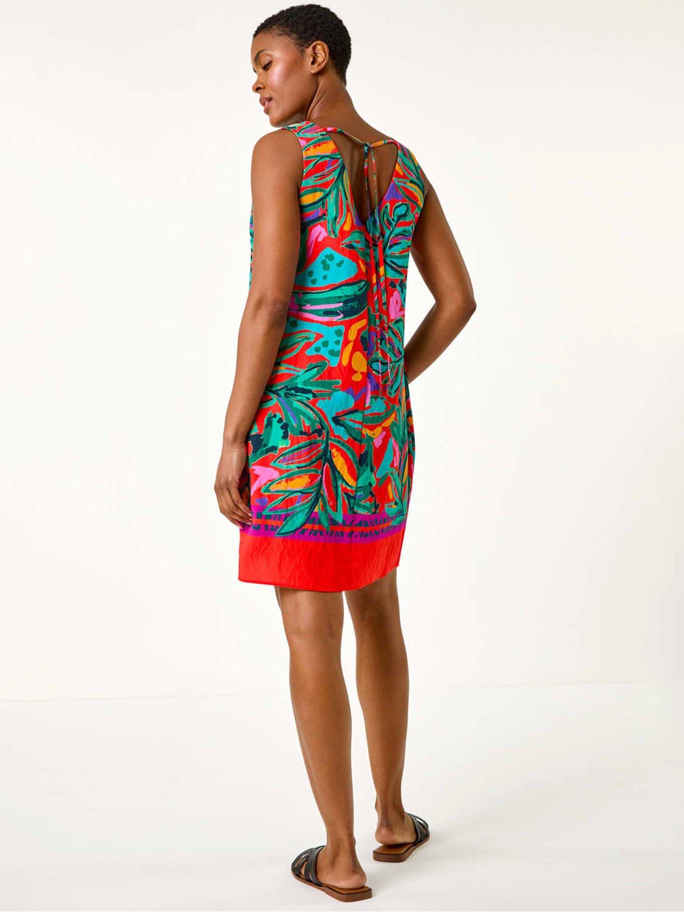 Image 2 of 5 of Roman Tropical Border Tie Detail Shift Dress - Multi
