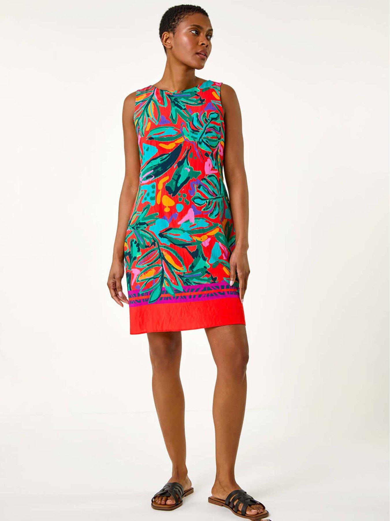 Image 3 of 5 of Roman Tropical Border Tie Detail Shift Dress - Multi