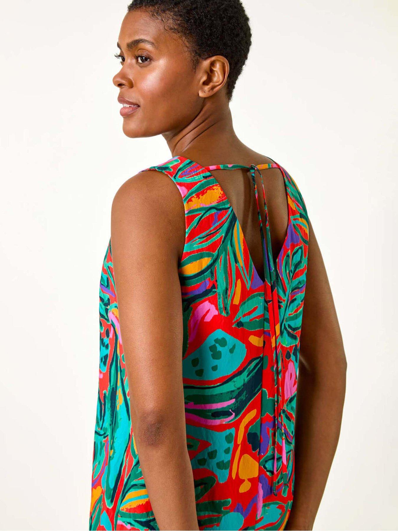 Image 4 of 5 of Roman Tropical Border Tie Detail Shift Dress - Multi