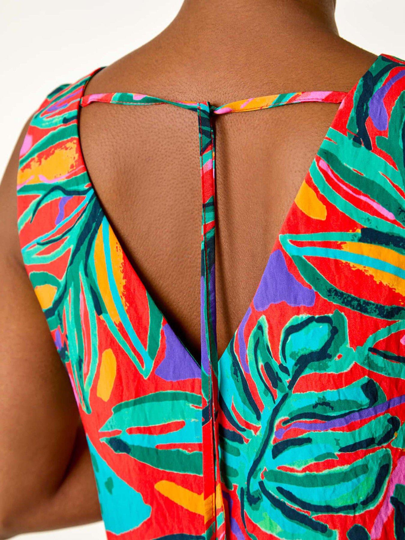 Image 5 of 5 of Roman Tropical Border Tie Detail Shift Dress - Multi