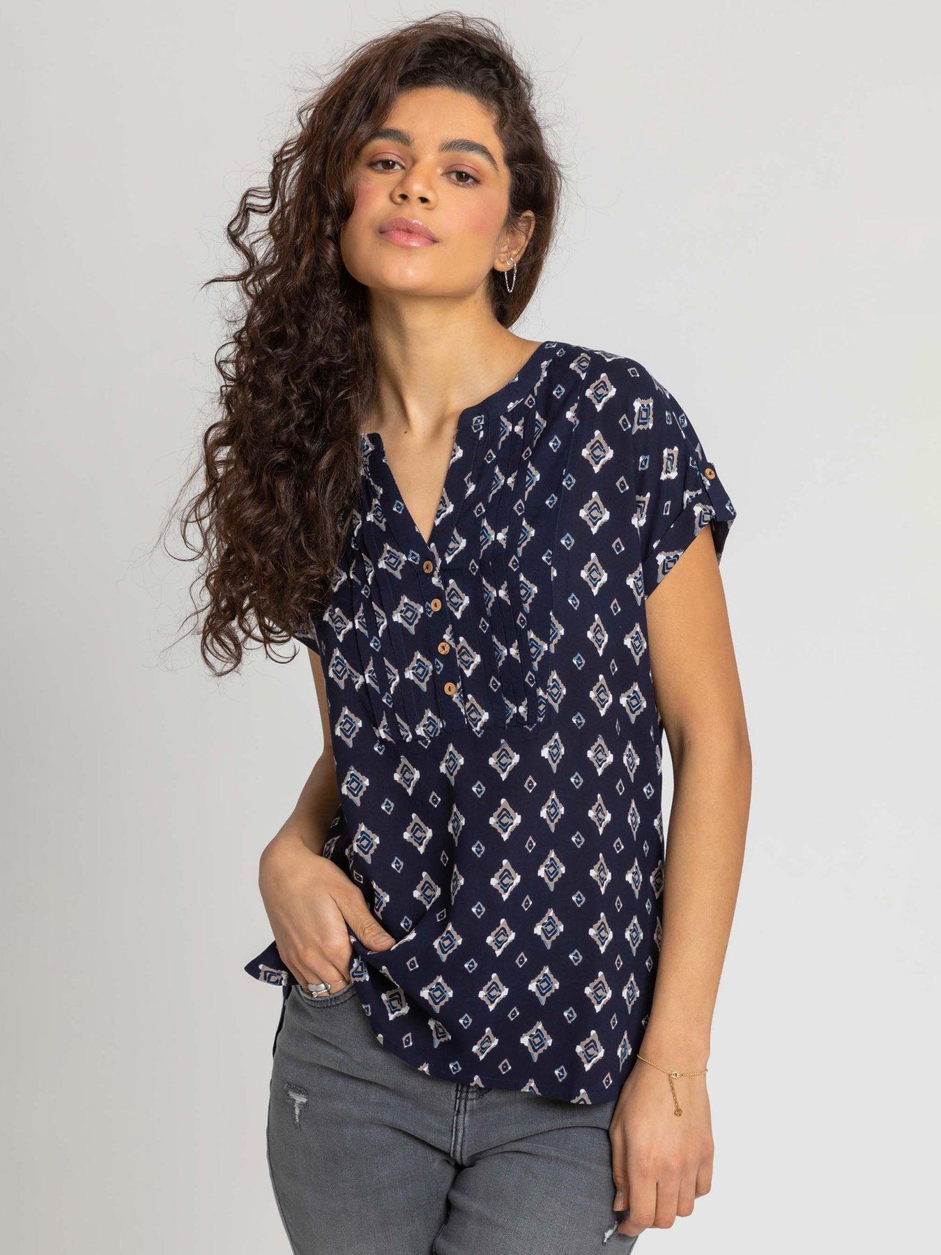 Roman Aztec Print Button V-neck Detail Top