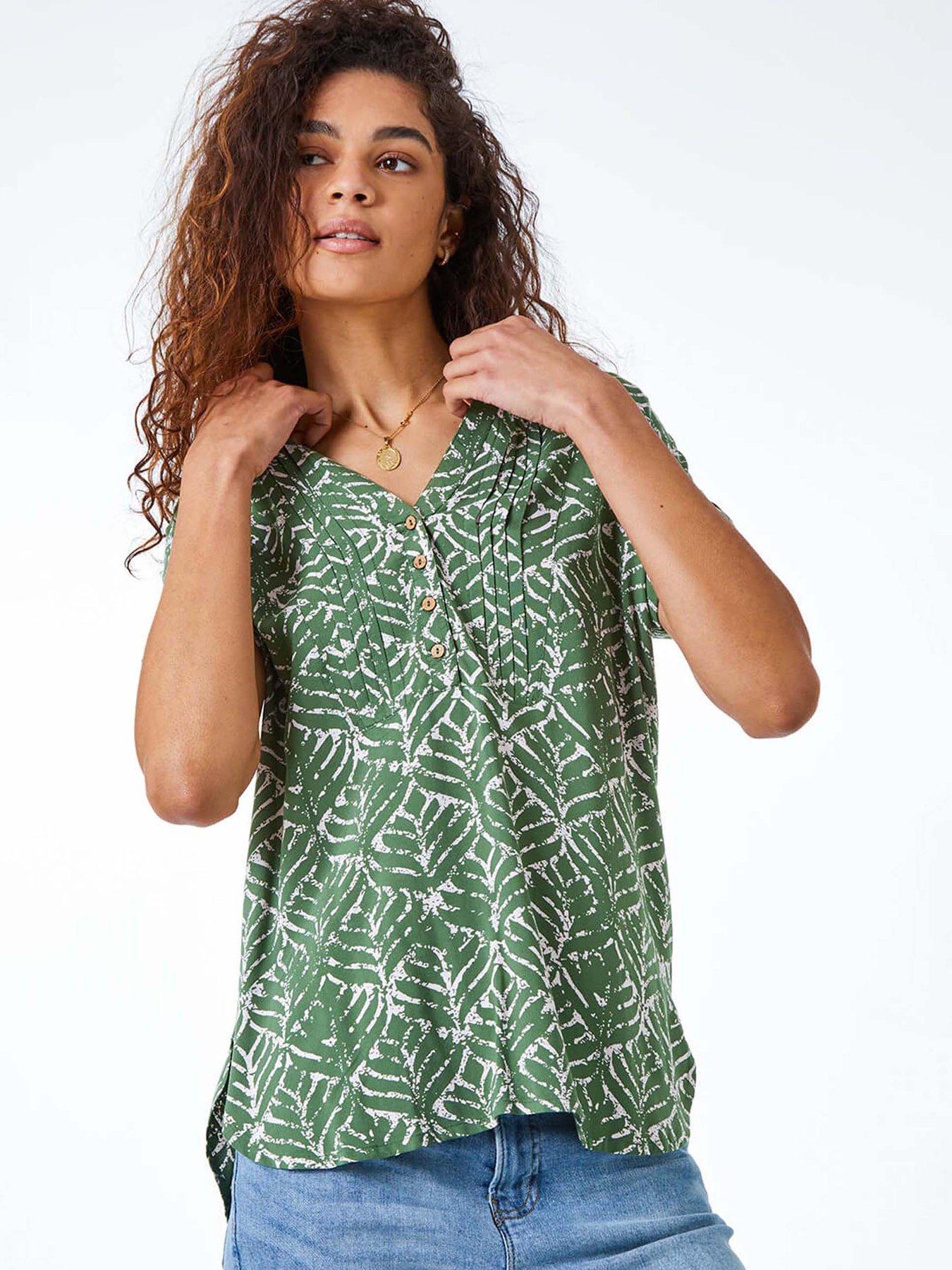 roman-abstract-print-button-detail-v-neck-topfront