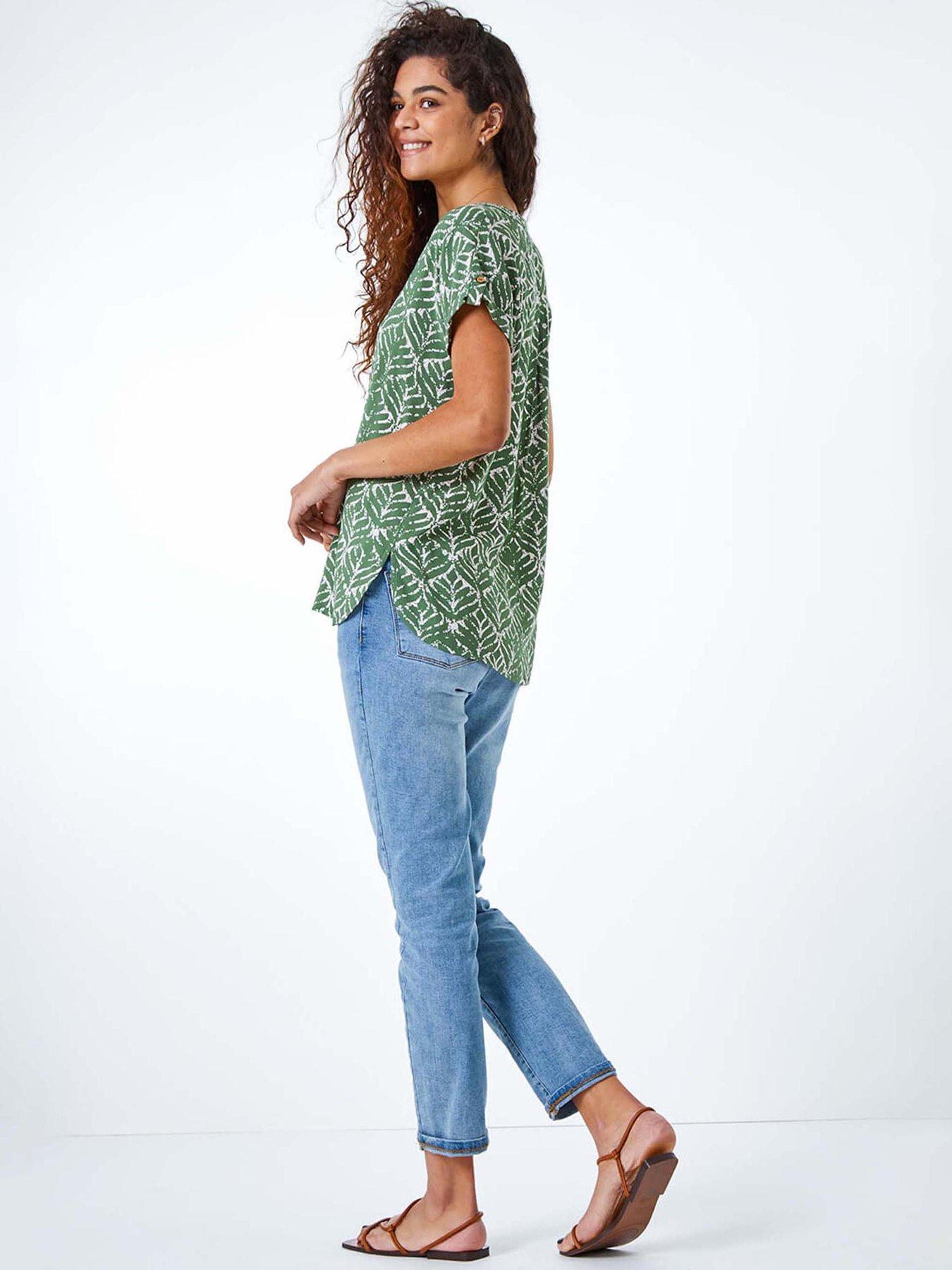 roman-abstract-print-button-detail-v-neck-topstillFront