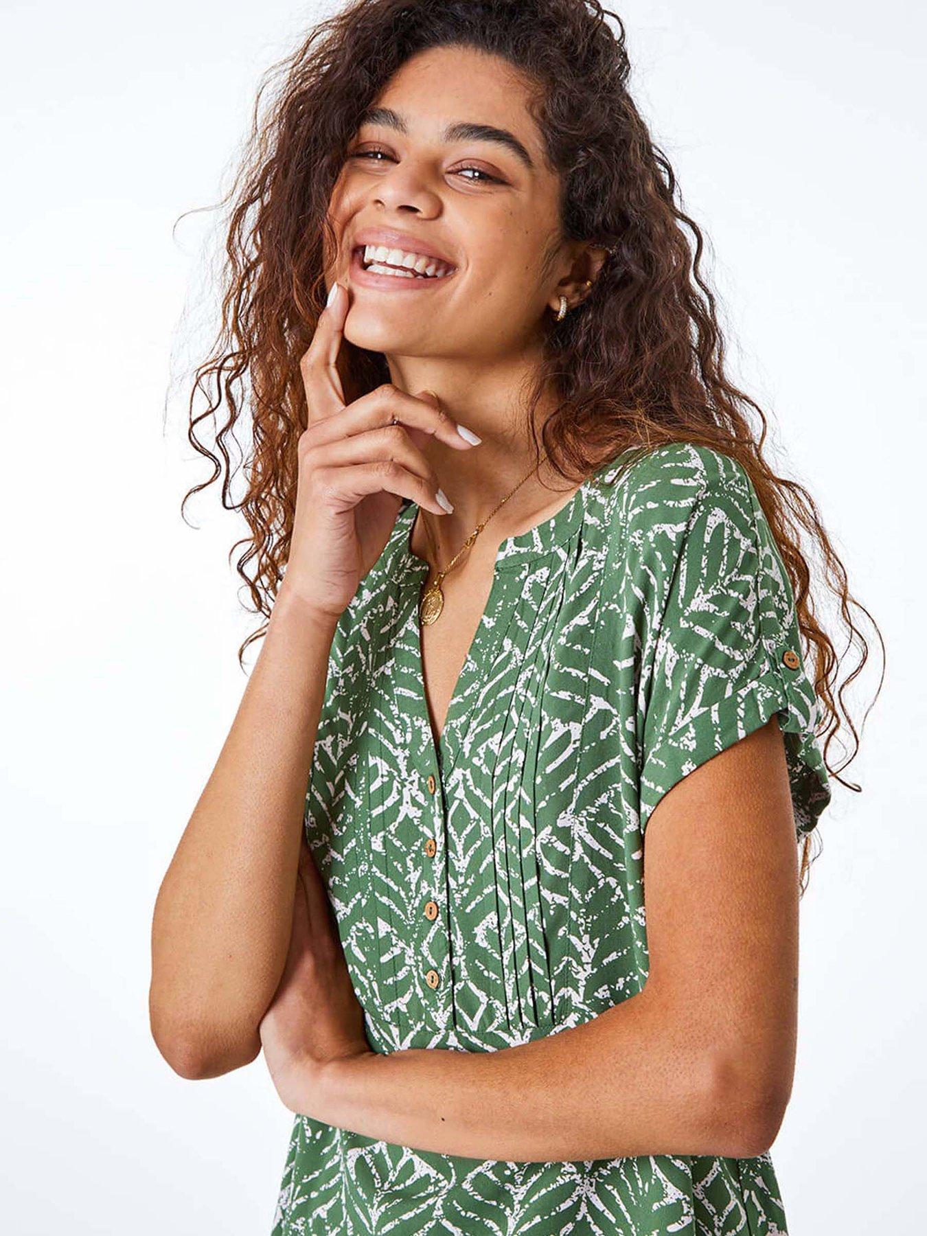 roman-abstract-print-button-detail-v-neck-topoutfit