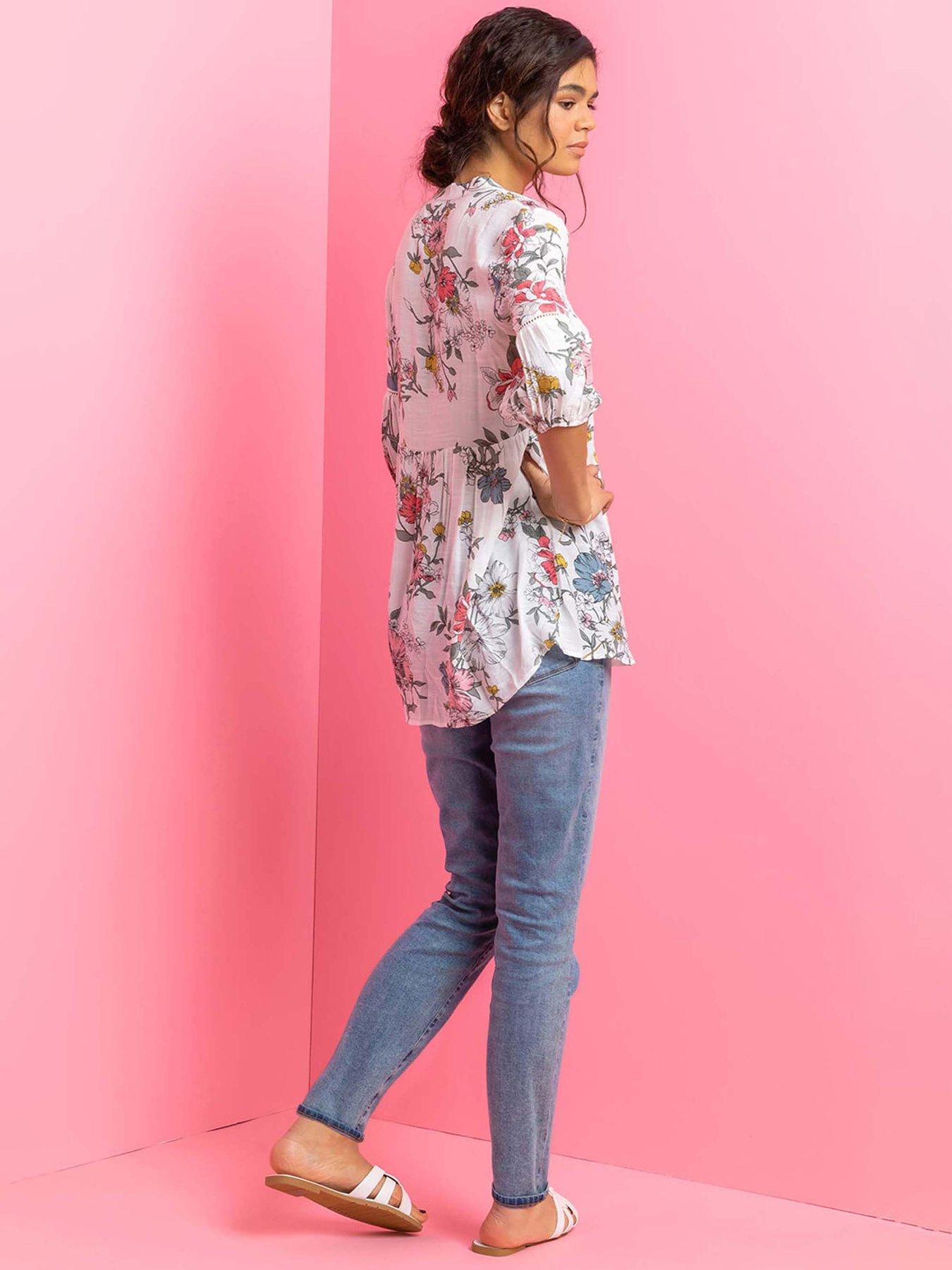 roman-floral-print-notch-neck-tunic-topstillFront