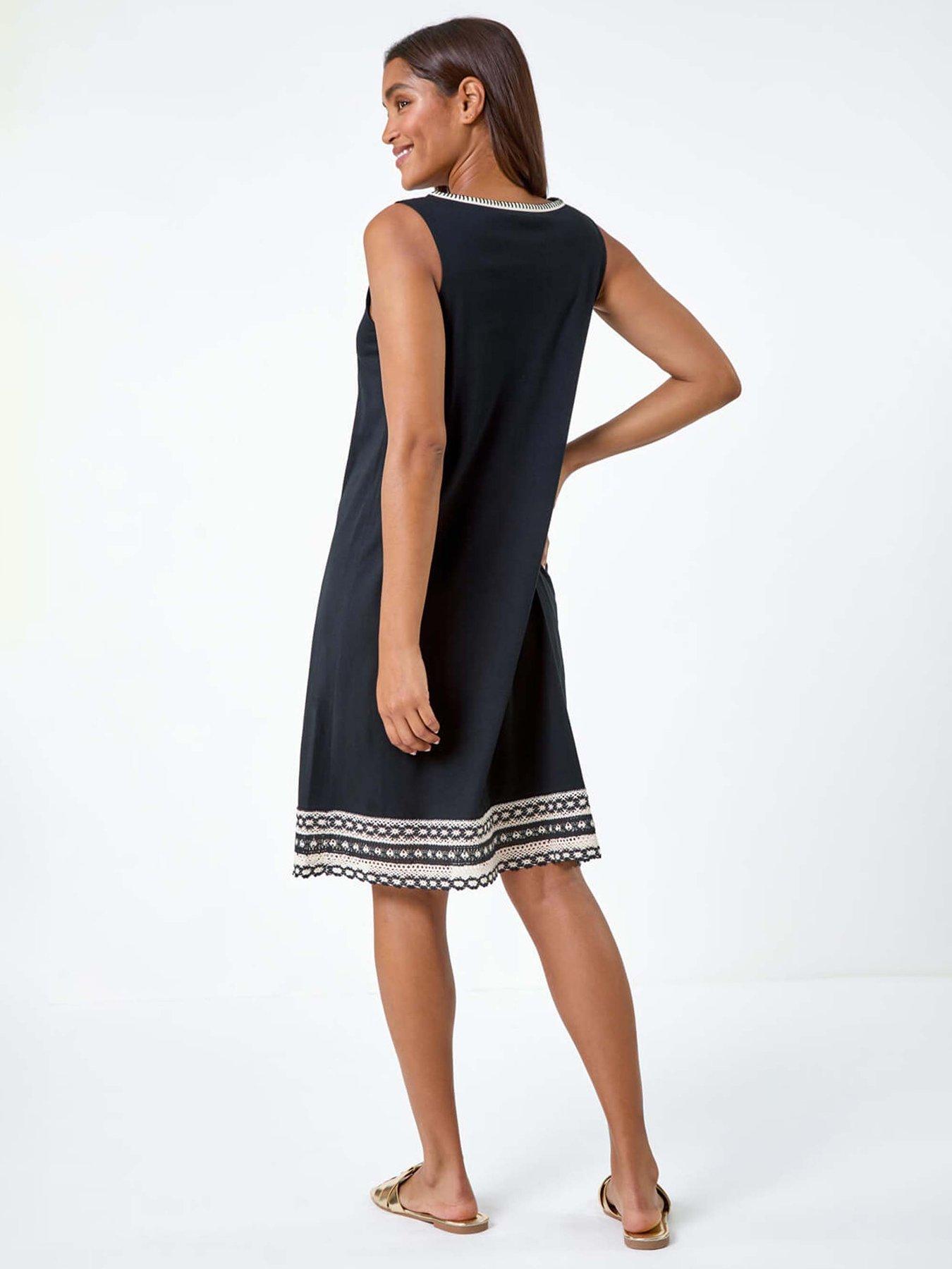 roman-embroidered-trim-stretch-jersey-shift-dress-blackstillFront