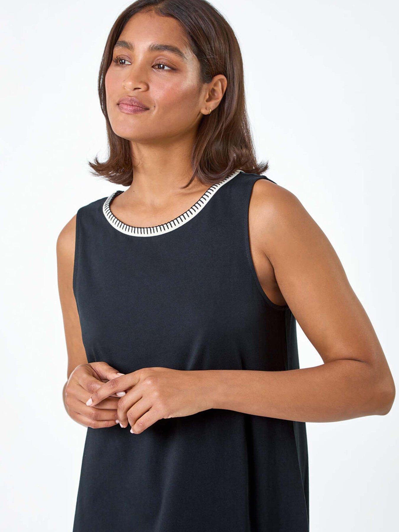 roman-embroidered-trim-stretch-jersey-shift-dress-blackoutfit