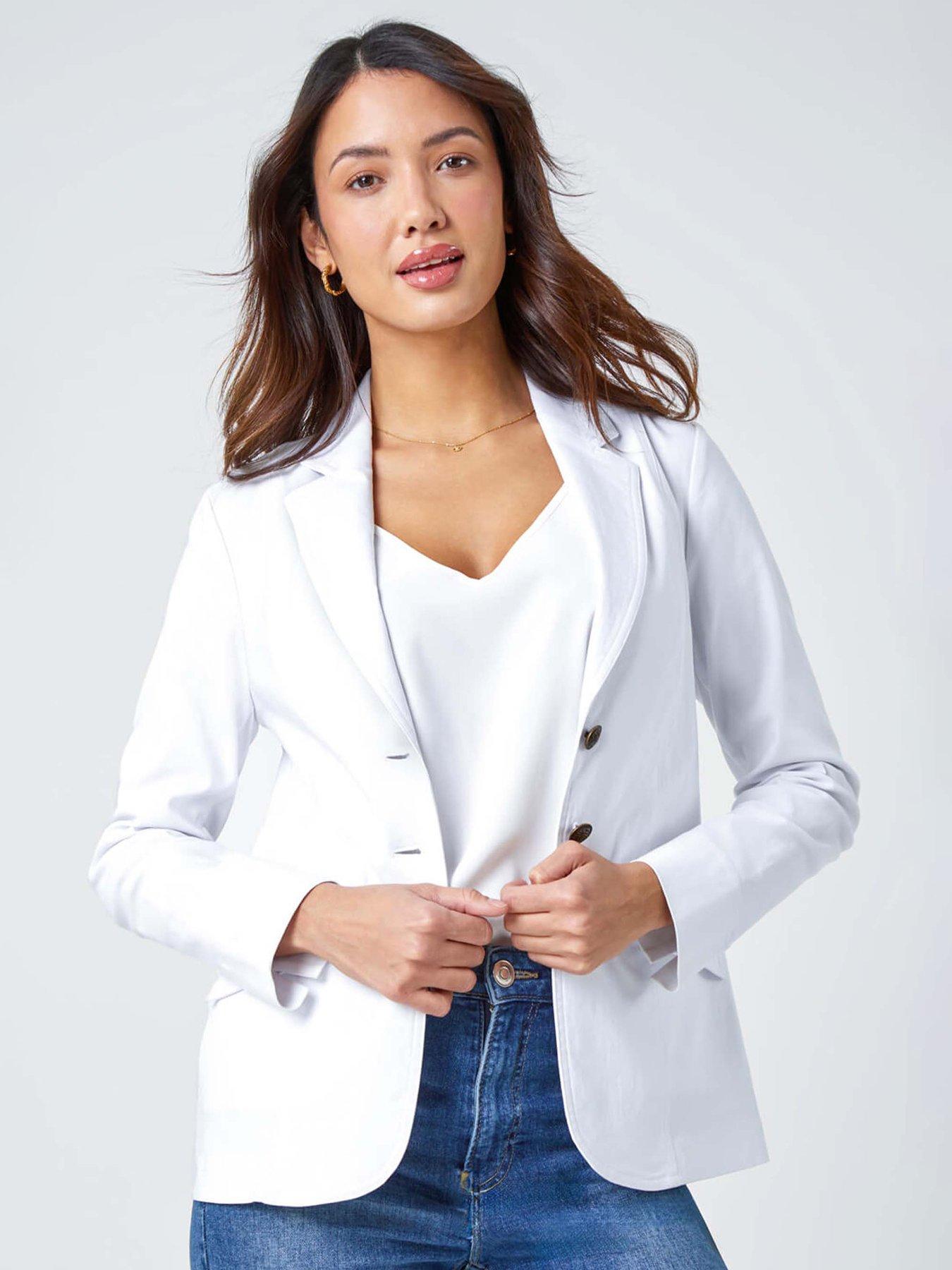 Roman Stretch Button Detail Blazer - White