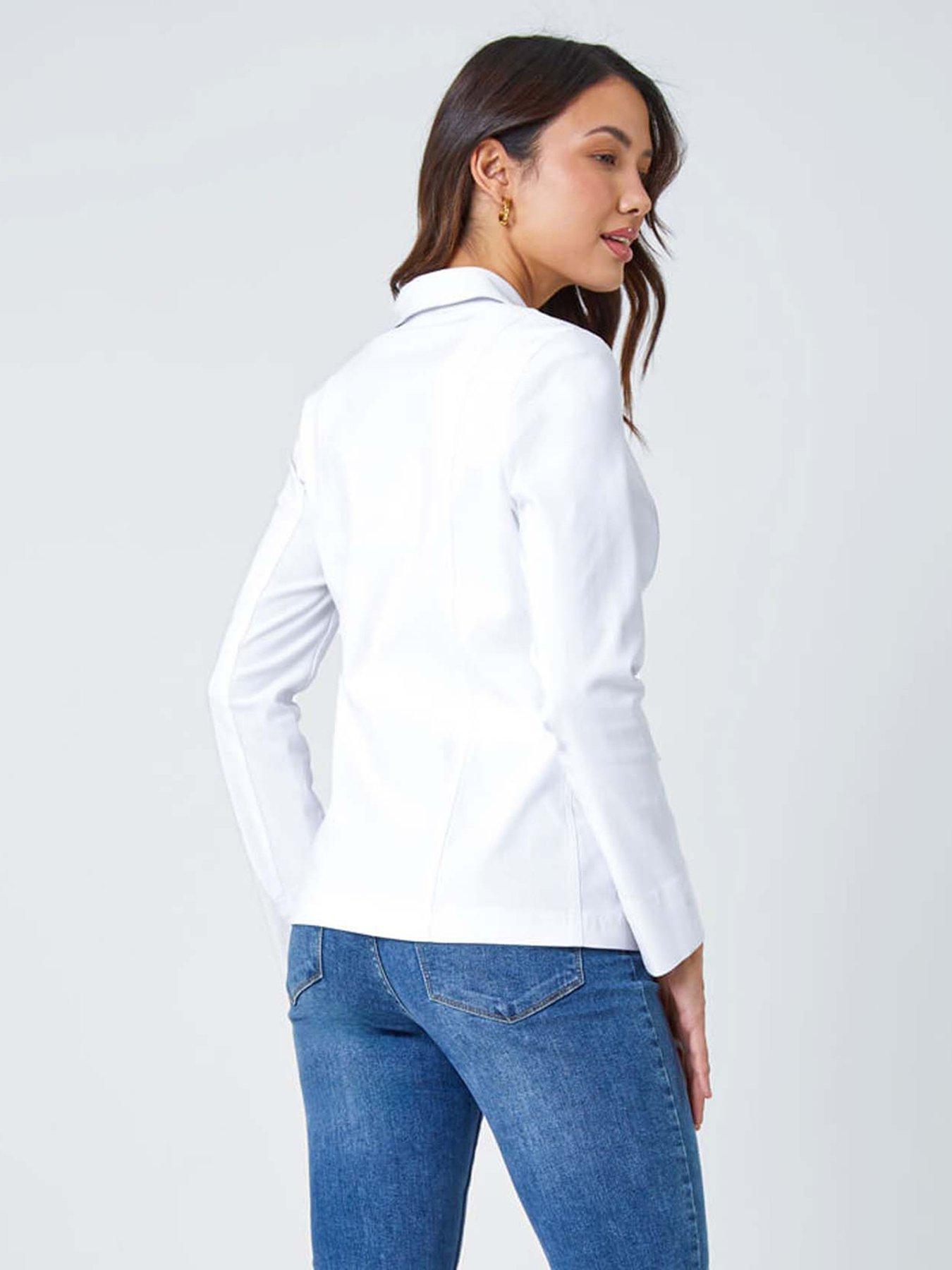 Image 2 of 5 of Roman Stretch Button Detail Blazer - White