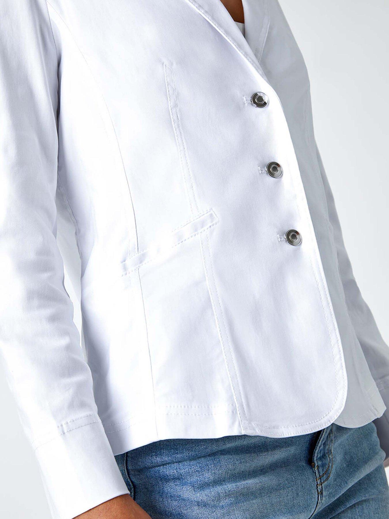 Image 5 of 5 of Roman Stretch Button Detail Blazer - White