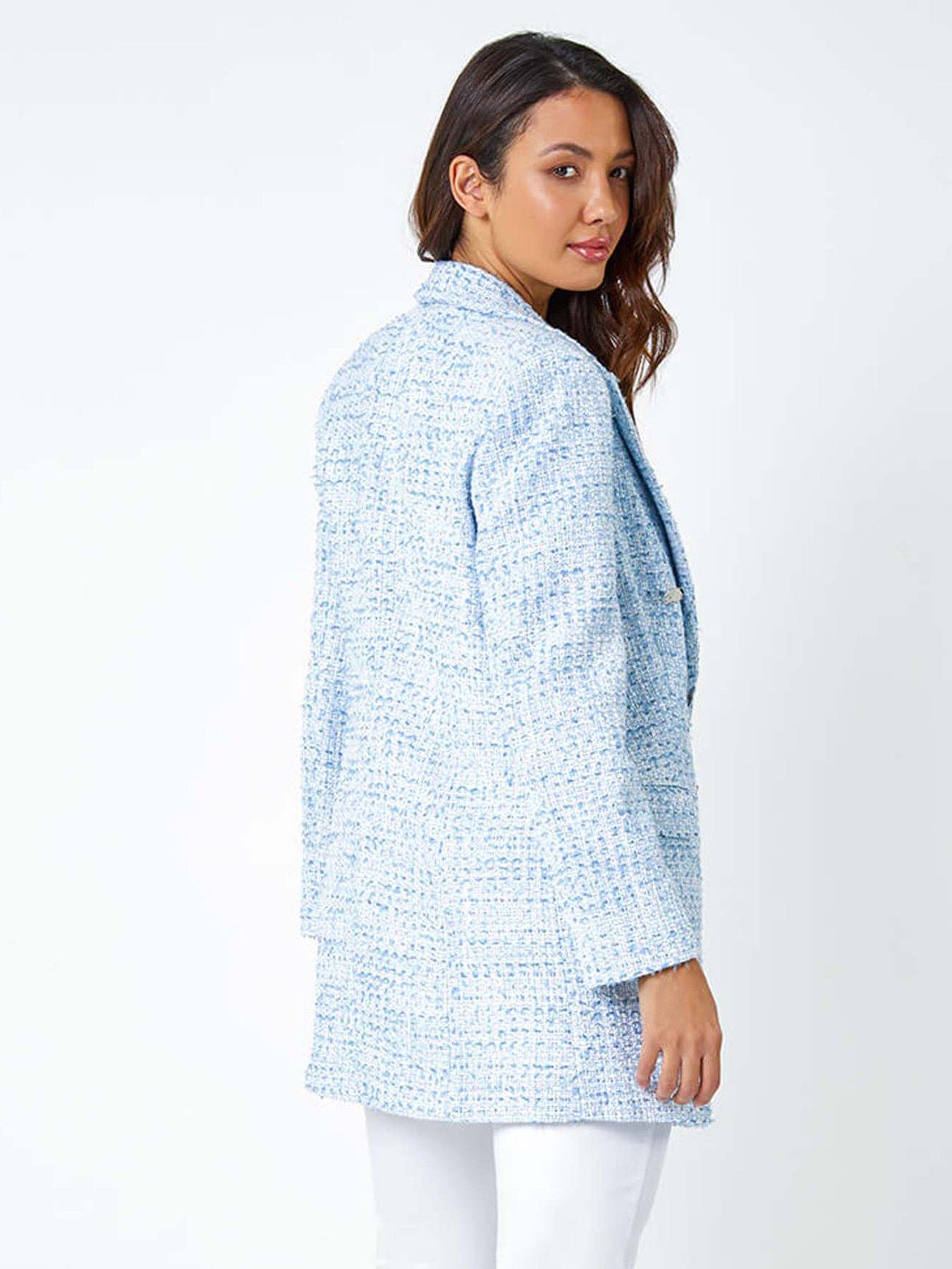 Image 2 of 5 of Roman Textured Check Boucle Blazer Jacket - Blue