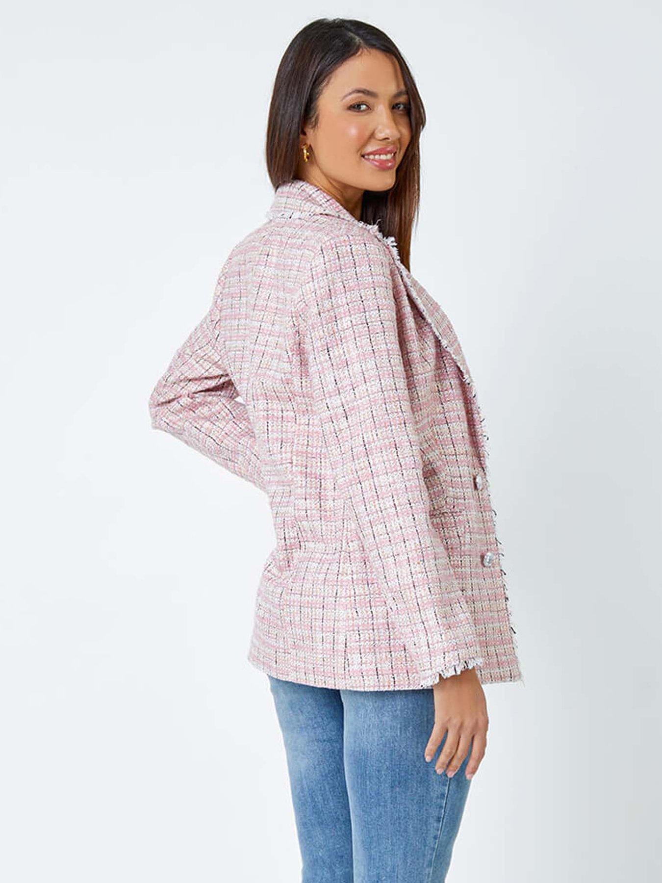 roman-frayed-edge-boucle-check-jacket-pinkstillFront