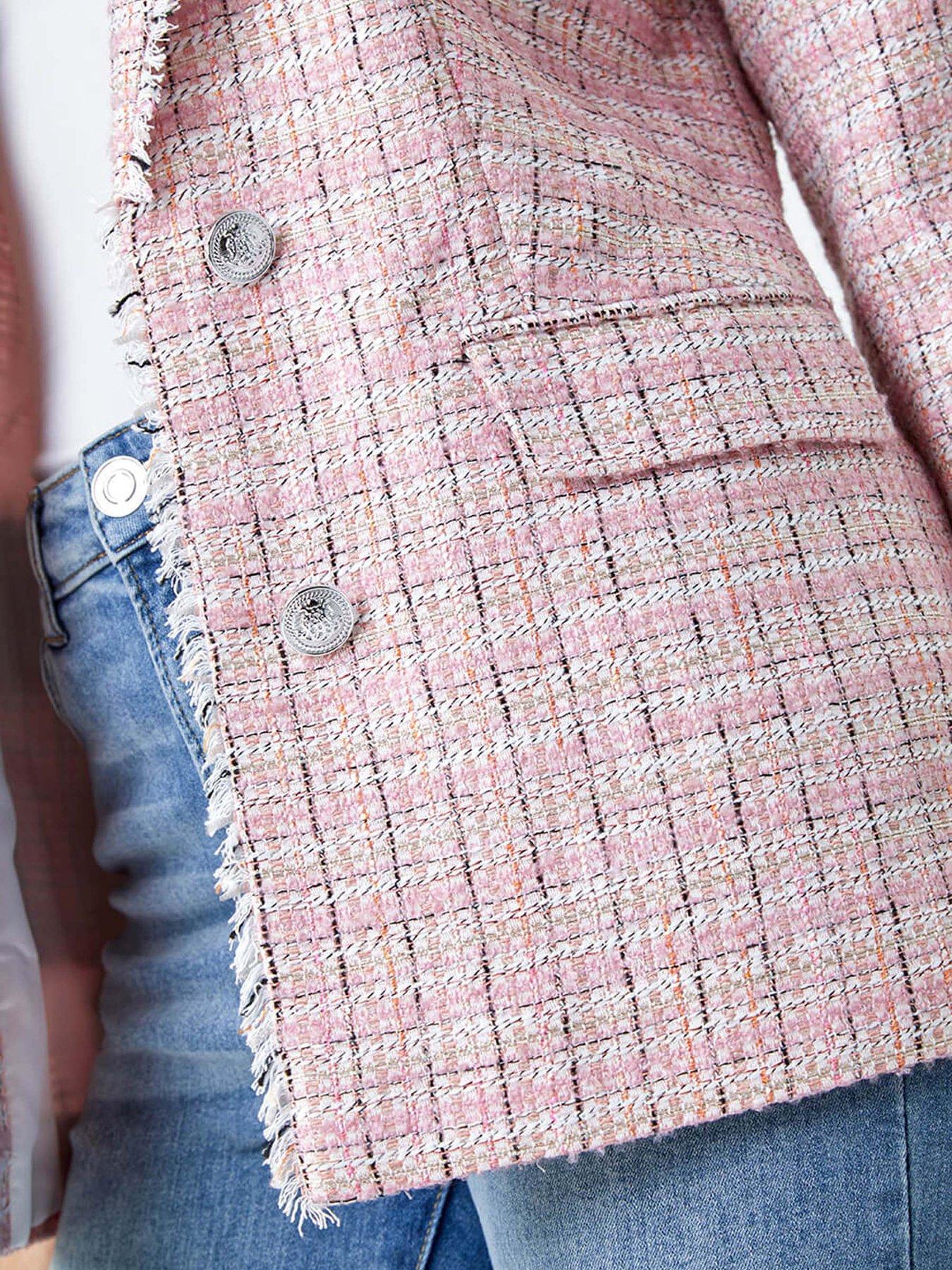 roman-frayed-edge-boucle-check-jacket-pinkdetail