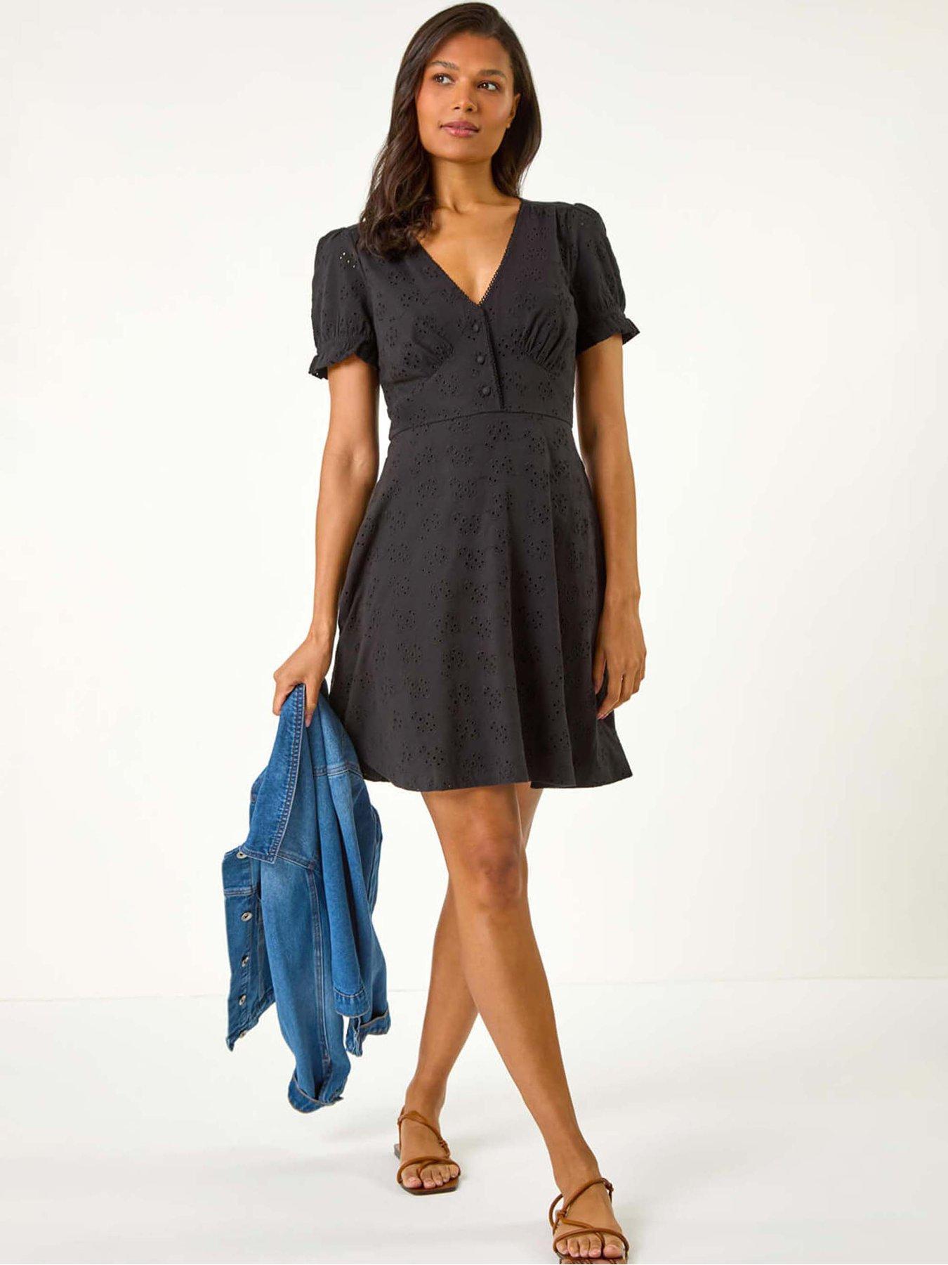 Roman Embroidered Cotton Stretch Jersey Frill Dress