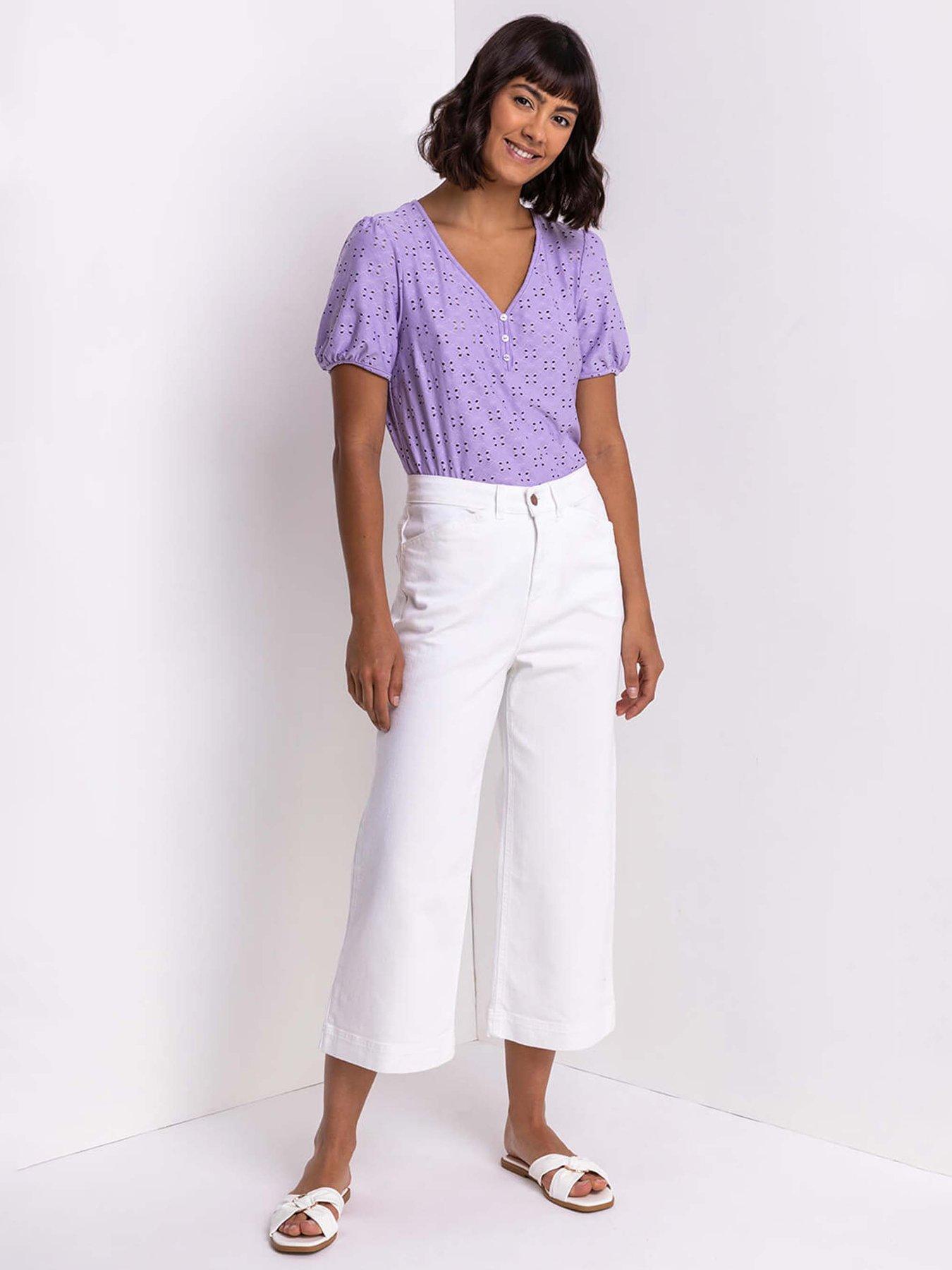 Image 3 of 5 of Roman Wide Leg Stretch Denim Cropped Culottes