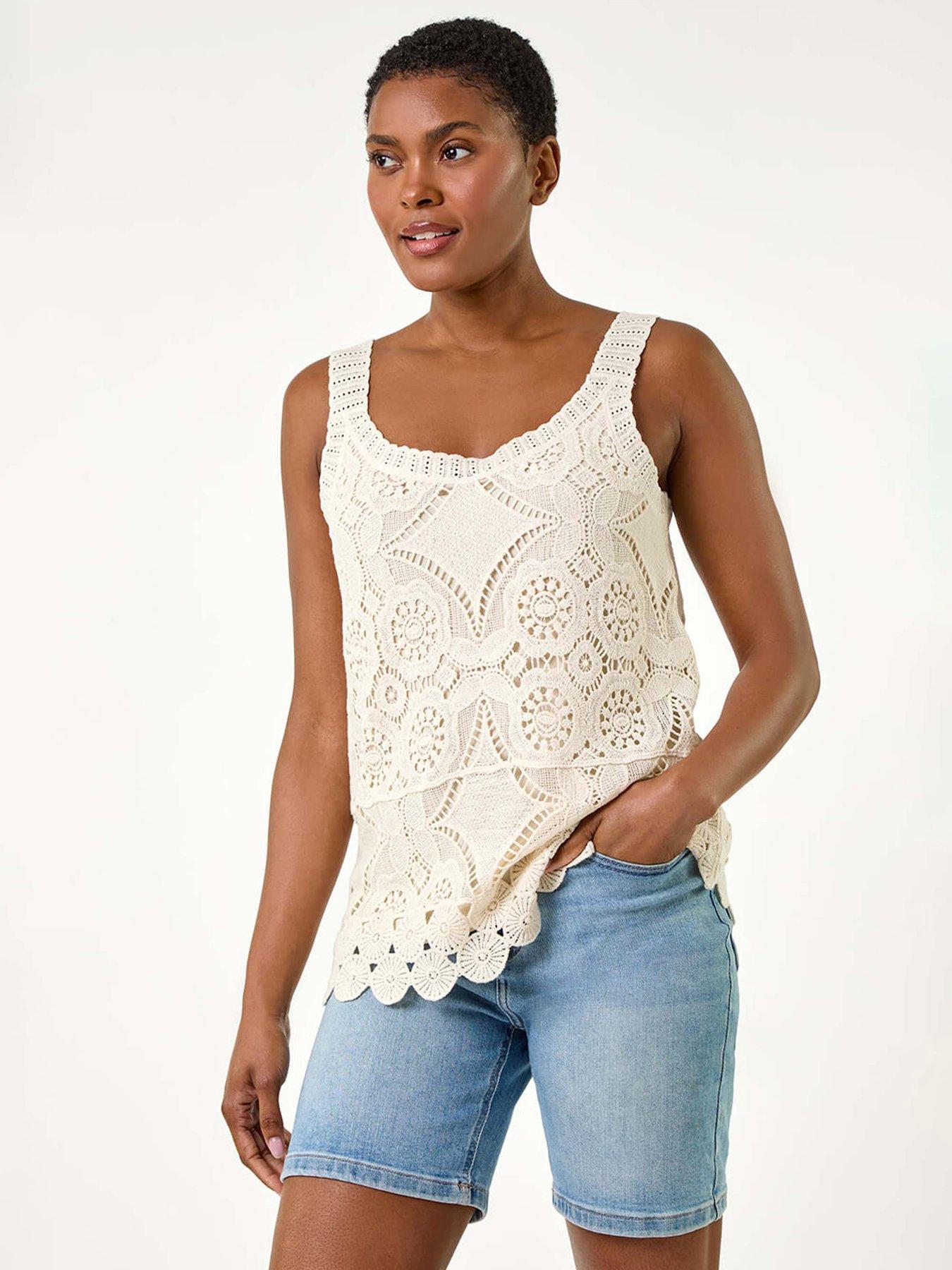 Roman Cotton Crochet Knit Vest Top