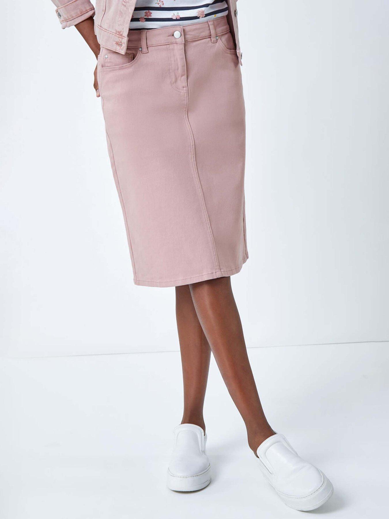 Roman Cotton Denim Stretch A Line Skirt