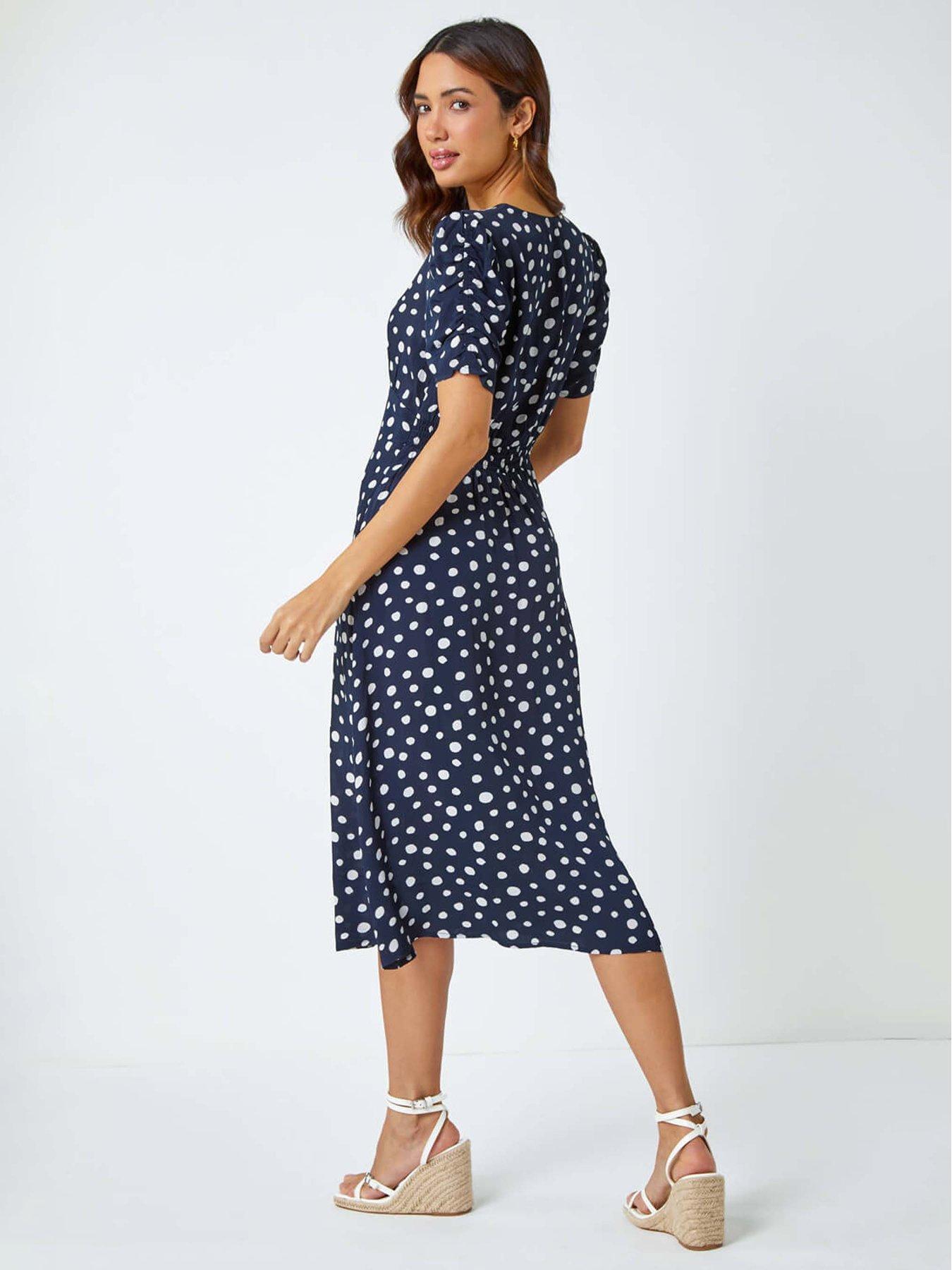 roman-polka-dot-ruched-sleeve-midi-dress-navyback