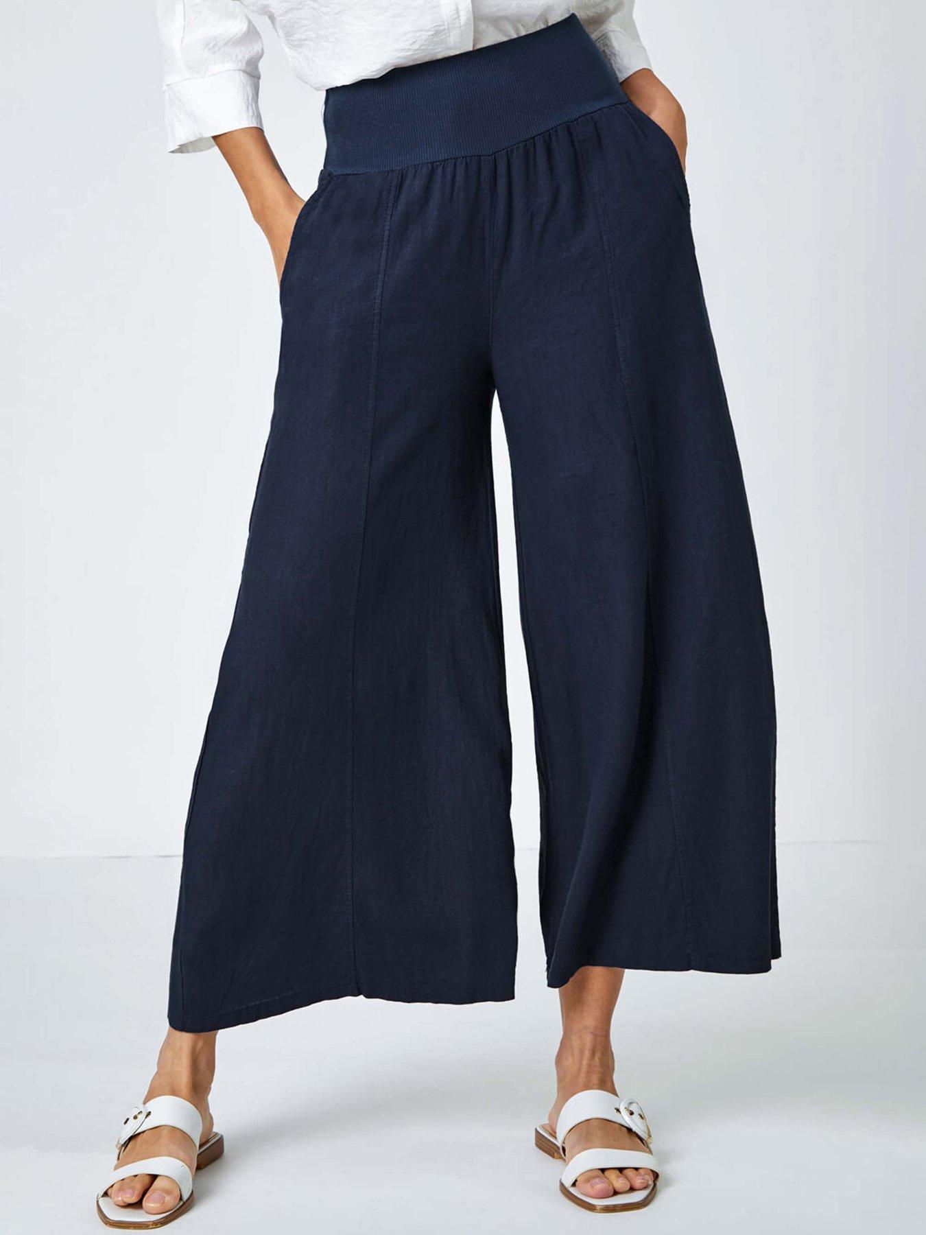 Image 1 of 5 of Roman Linen Blend Stretch Waist Culottes