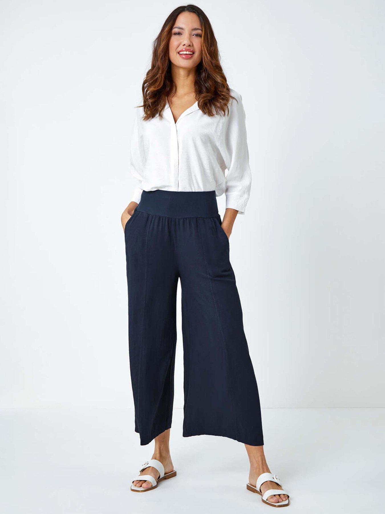 Image 4 of 5 of Roman Linen Blend Stretch Waist Culottes