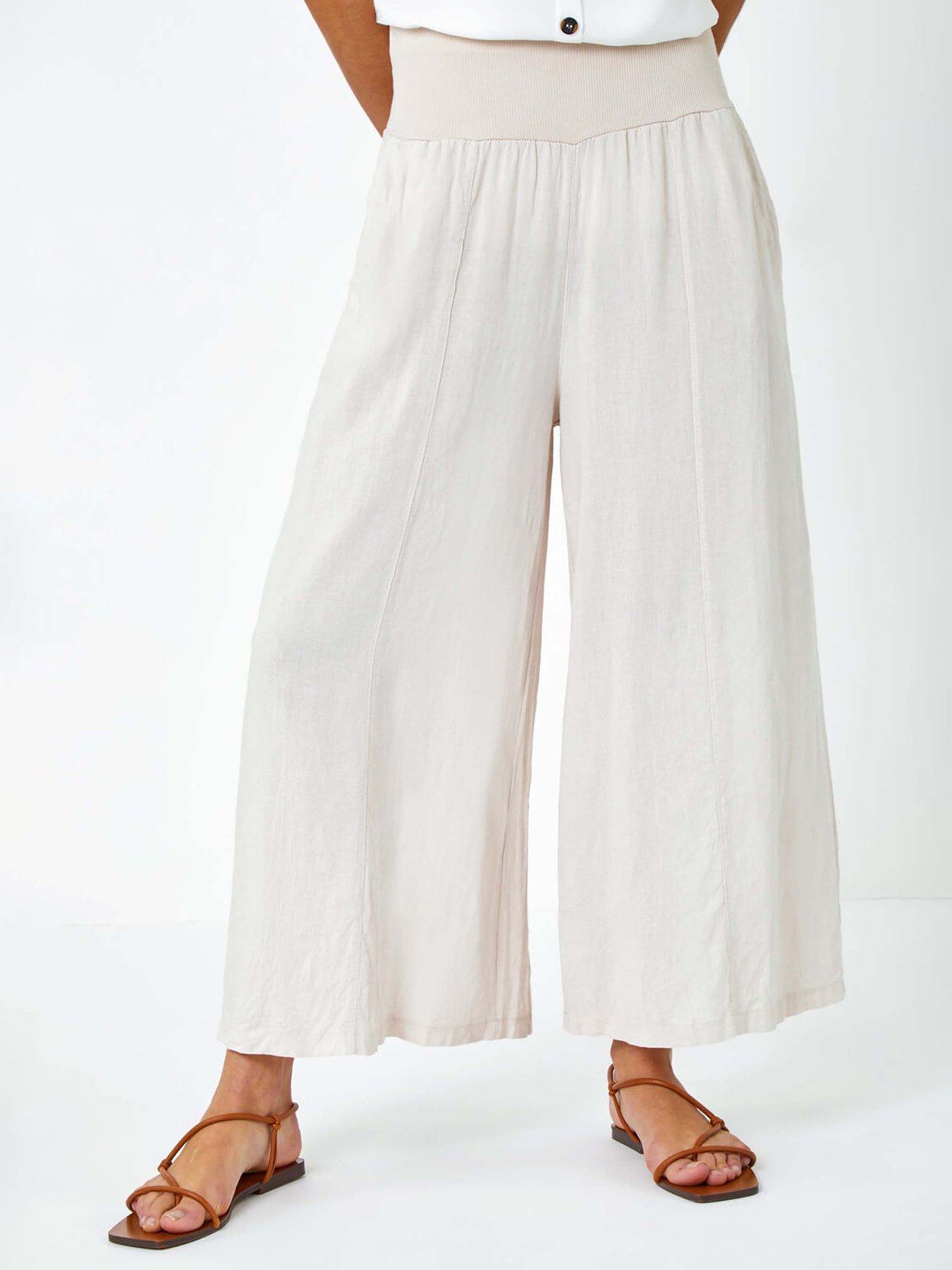 Roman Linen Blend Stretch Waist Culottes
