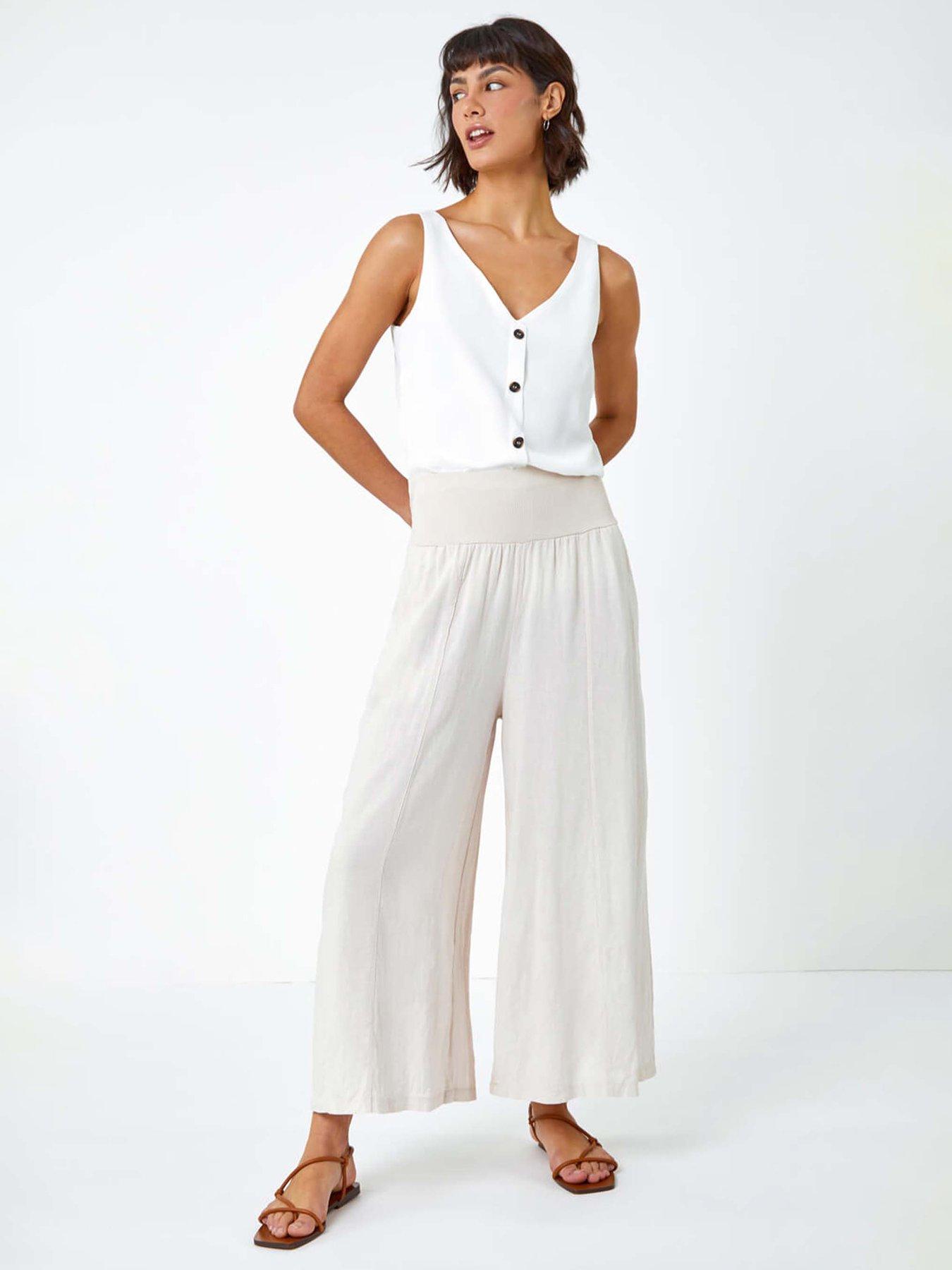 Image 4 of 5 of Roman Linen Blend Stretch Waist Culottes