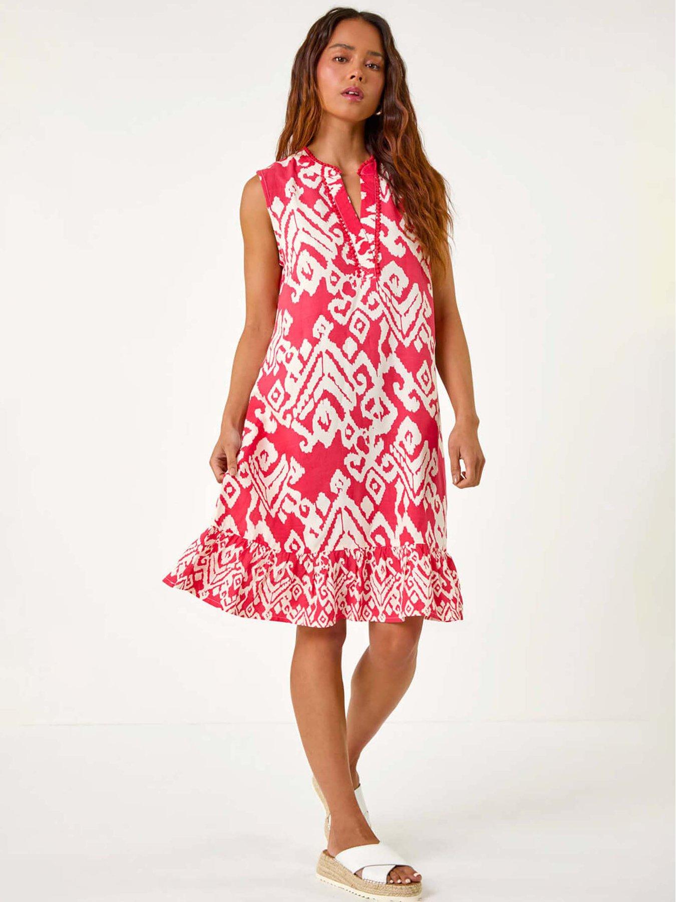 Roman Petite Aztec Print Frill Hem Dress