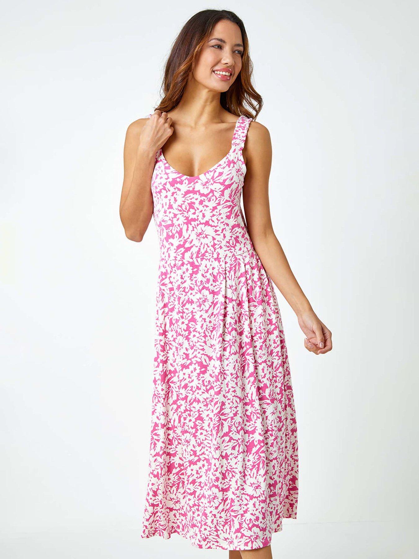 Roman Sleeveless Floral Midi Stretch Dress