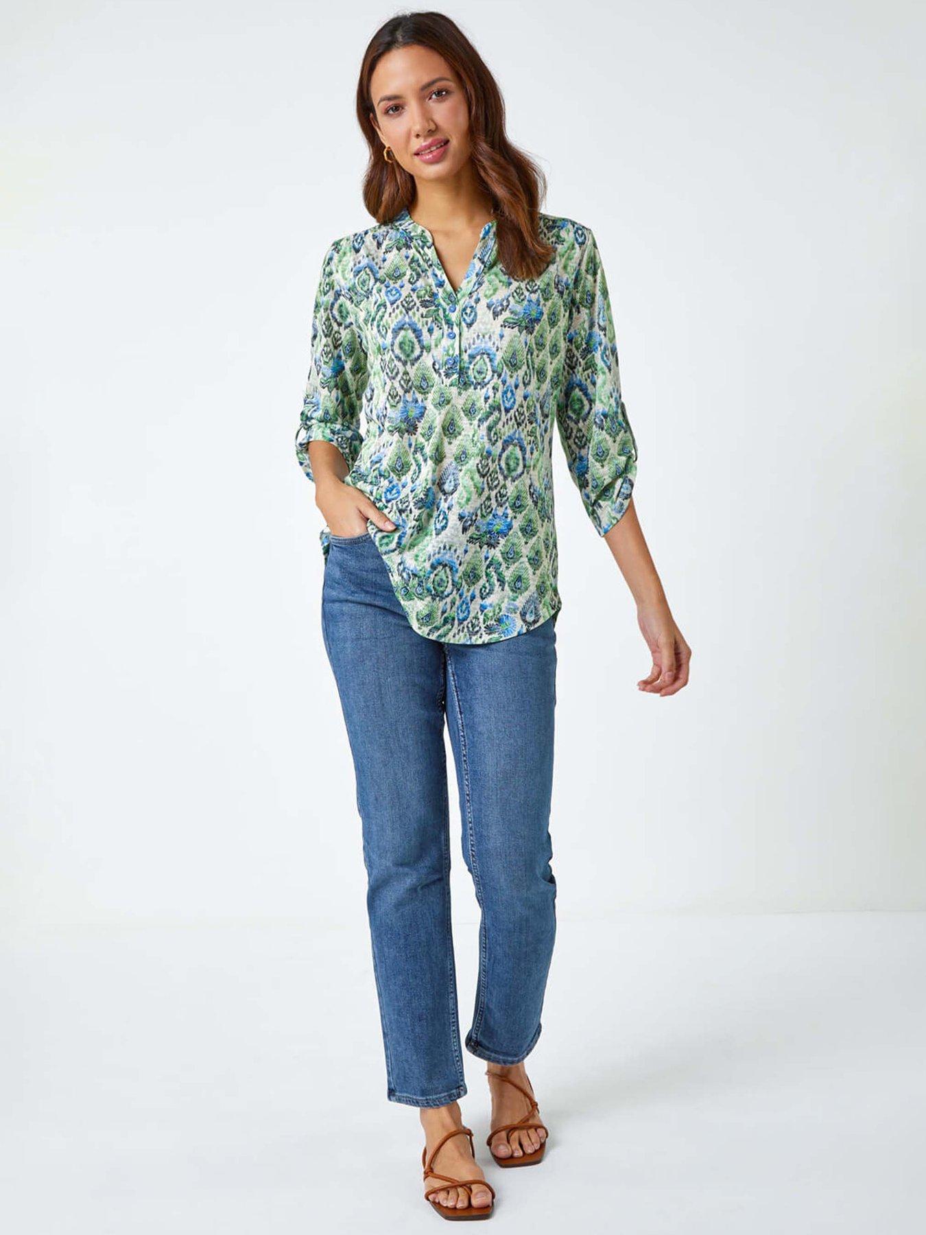 roman-aztec-burnout-print-relaxed-v-neck-tunic-topback