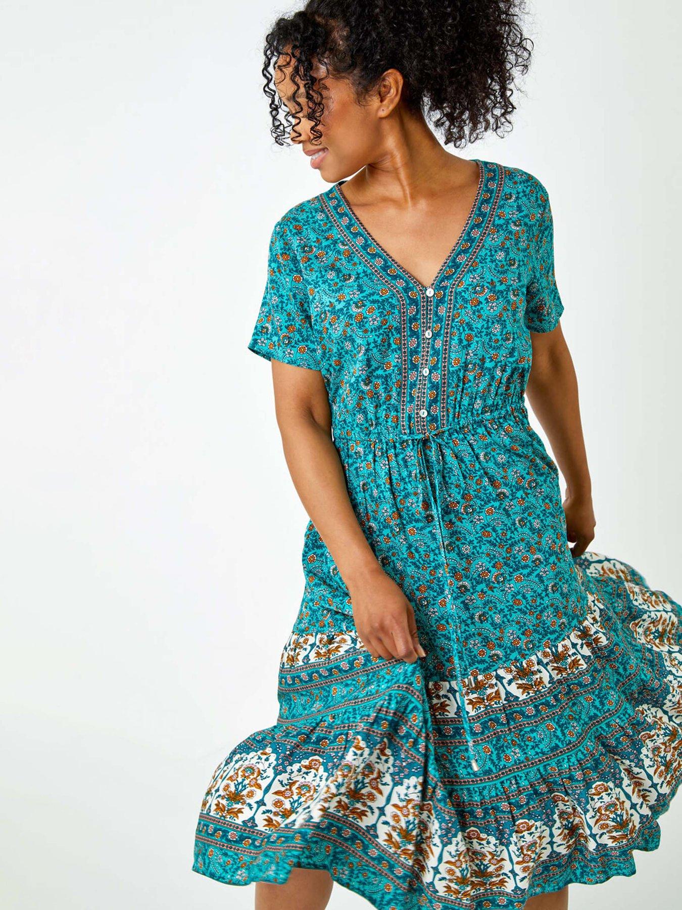 Roman Petite Floral Border Print Midi Dress