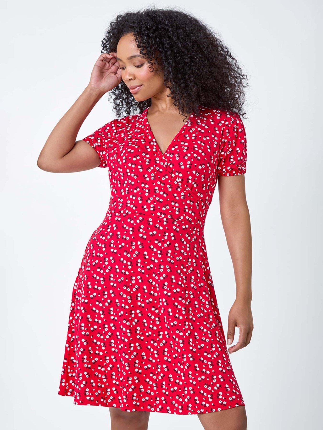 Roman Petite Ditsy Stretch Wrap Dress