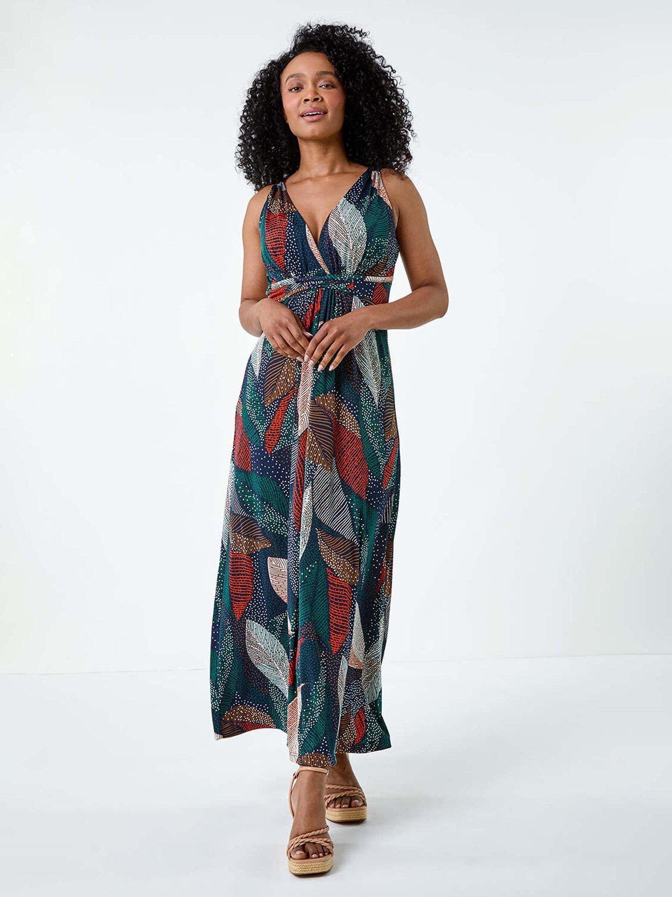 sachin and babi light blue dress Cathalem Hawaiian Summer Maxi Dresses Tunic Holiday Dresses For Women  Floral Print Side Split Long Dresses Boho Sleeveless Evening Party Beach  Sundress(Green,S) main image 1